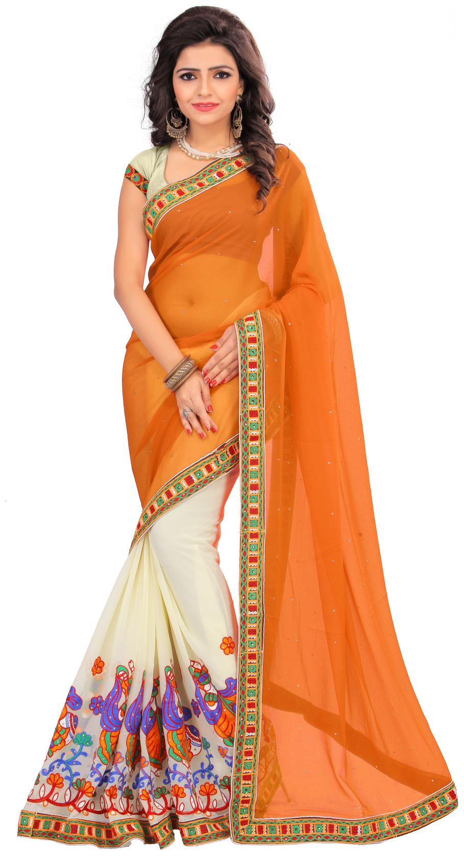 

Samarth Fab Georgette Party Orange Designer Saree With Blouse
