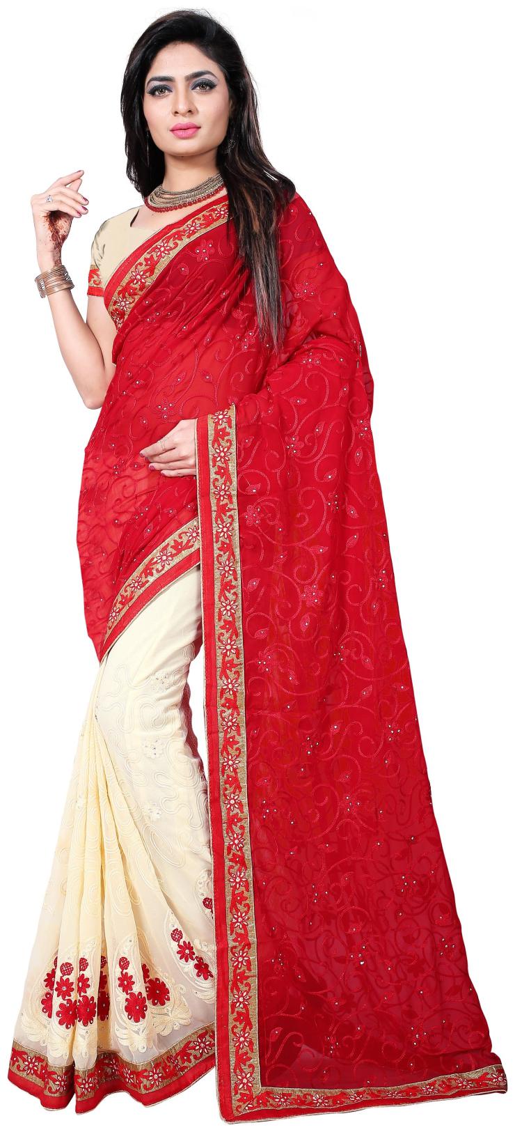 

Samarth Fab Georgette Party Red Designer Saree With Blouse