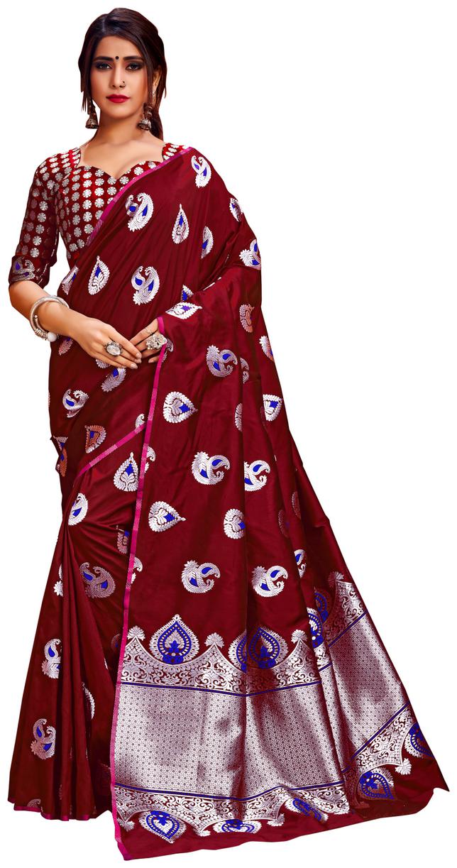 

Samarth Fab Women Silk Red Saree With Blouse