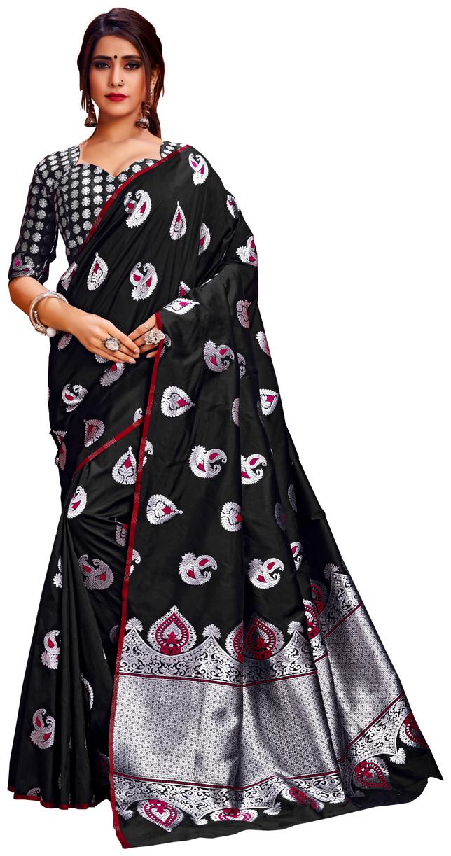 

Samarth Fab Women Silk Black Saree With Blouse