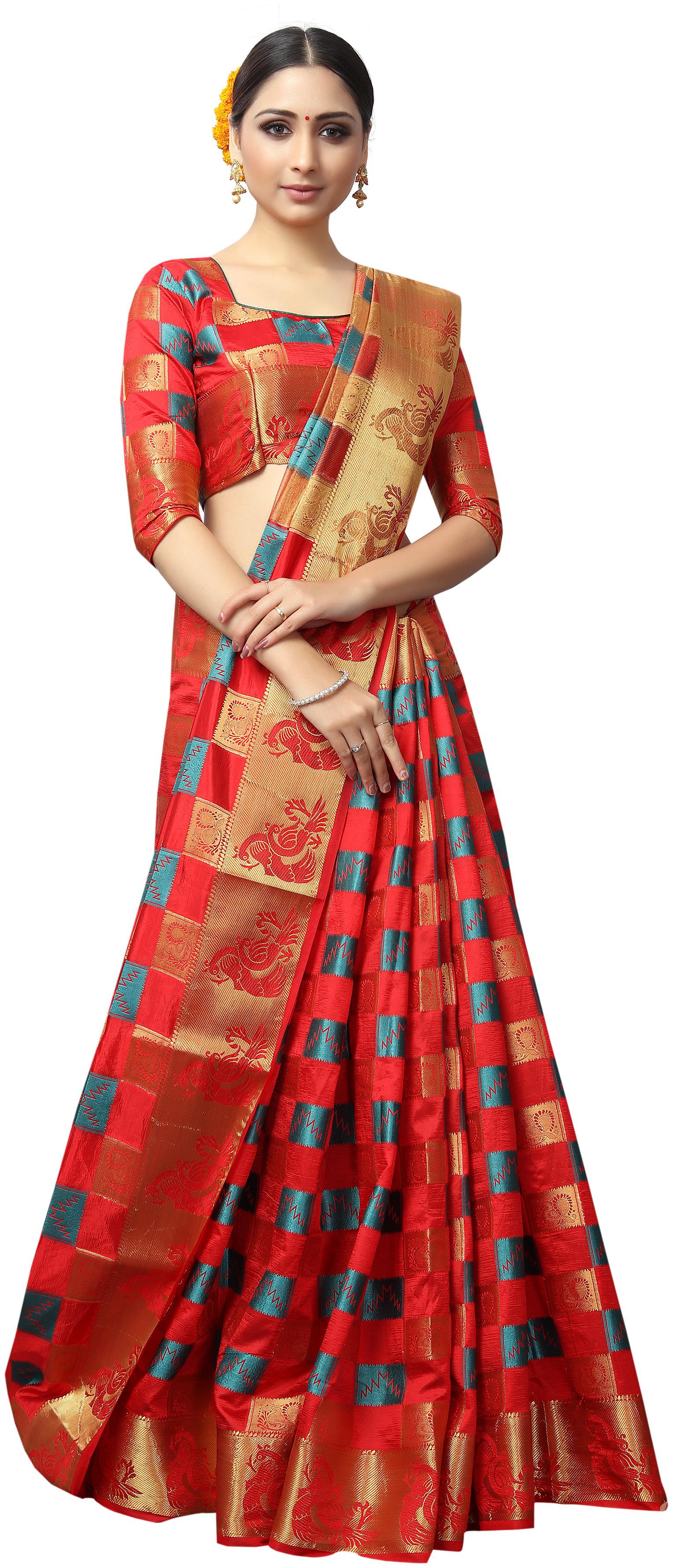 

Samarth Fab Silk Party Designer Saree With Blouse - Red