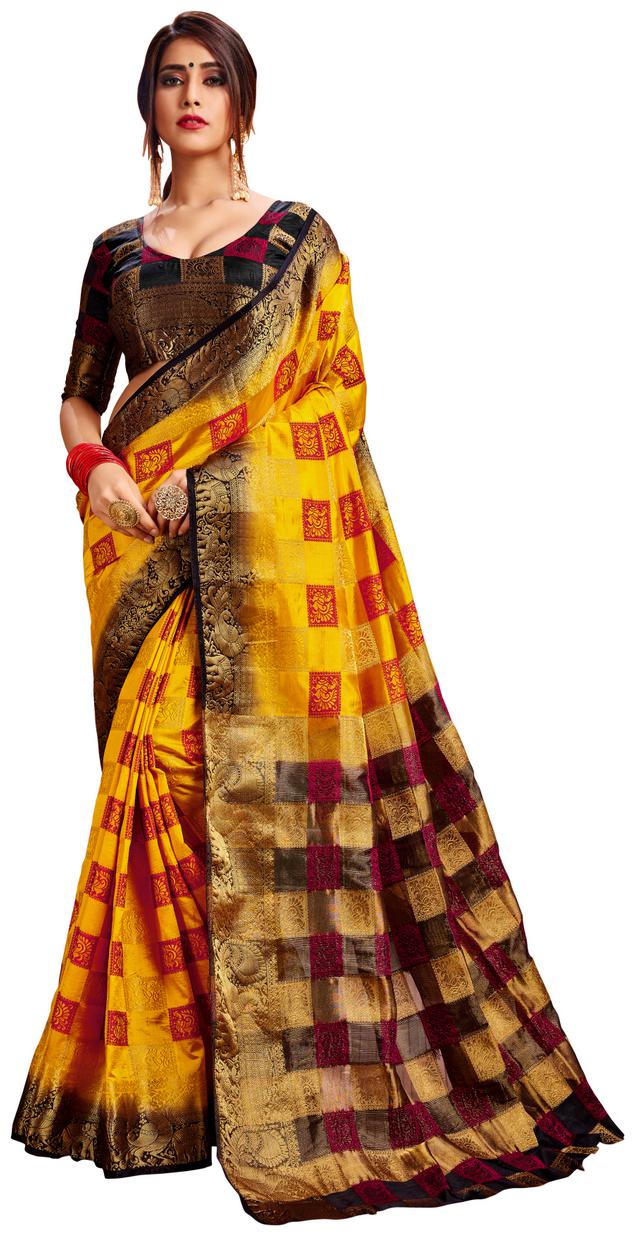 

Samarth Fab Women Silk Yellow Saree With Blouse