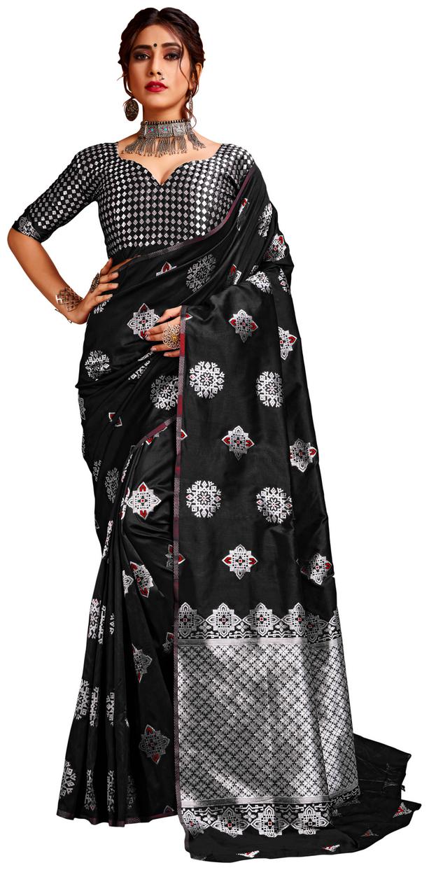 

Samarth Fab Women Silk Black Saree With Blouse