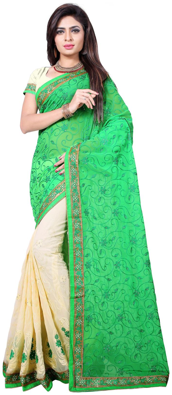 

Samarth Fab Georgette Party Green Designer Saree With Blouse