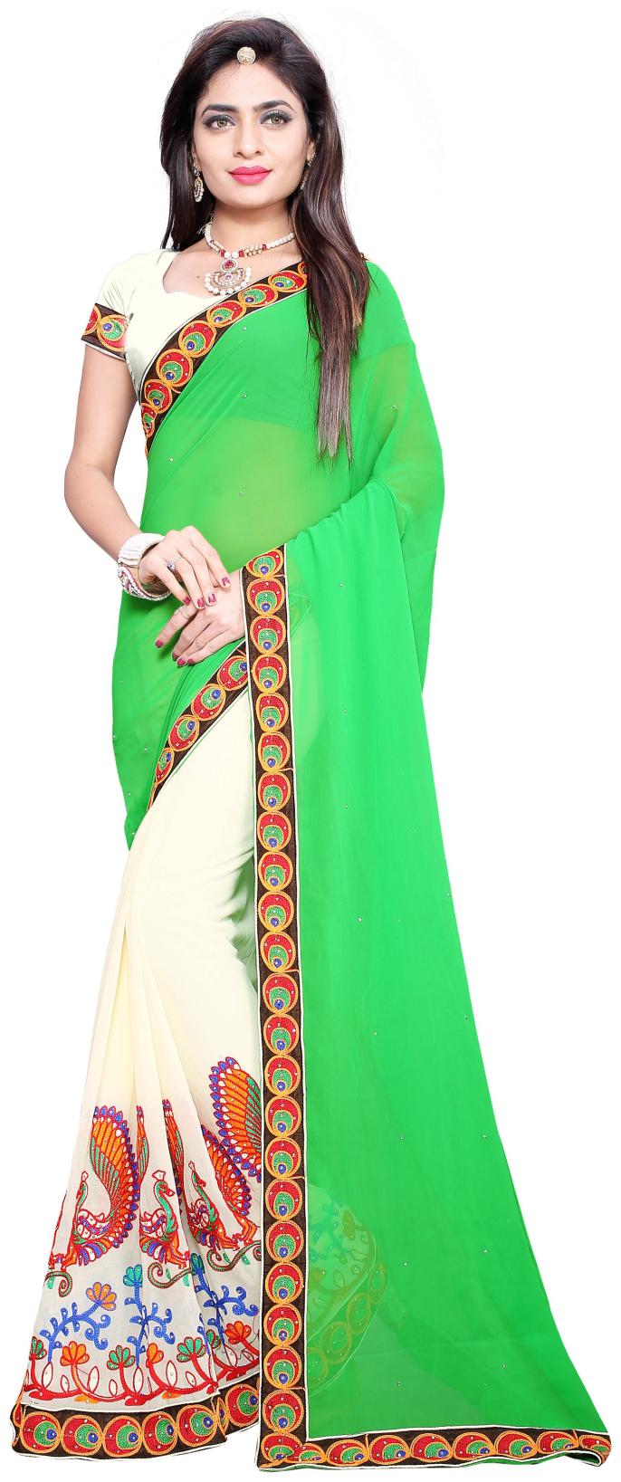 

Samarth Fab Georgette Party Green Designer Saree With Blouse