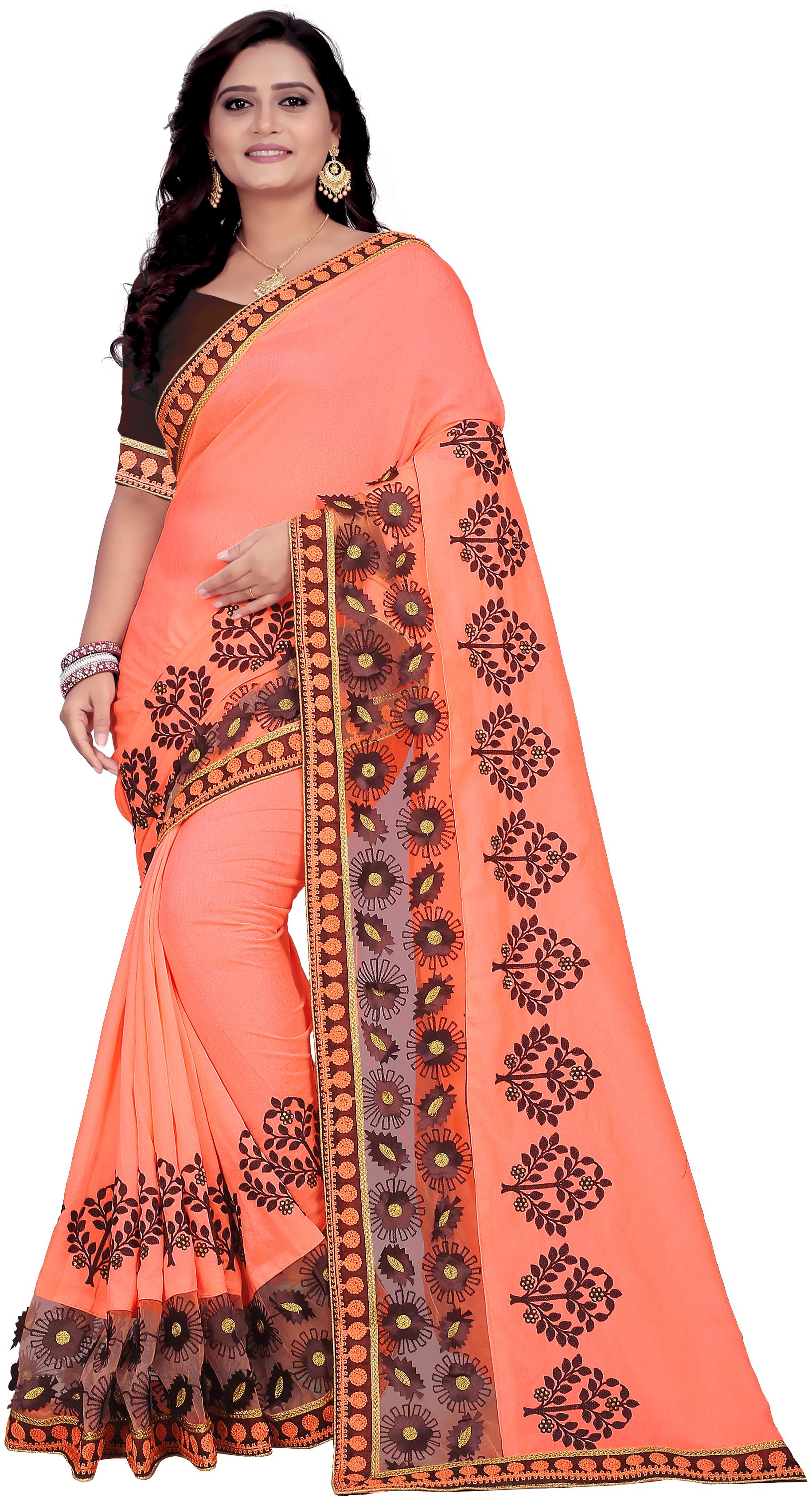 

Samarth Fab Silk Party Orange Designer Saree With Blouse