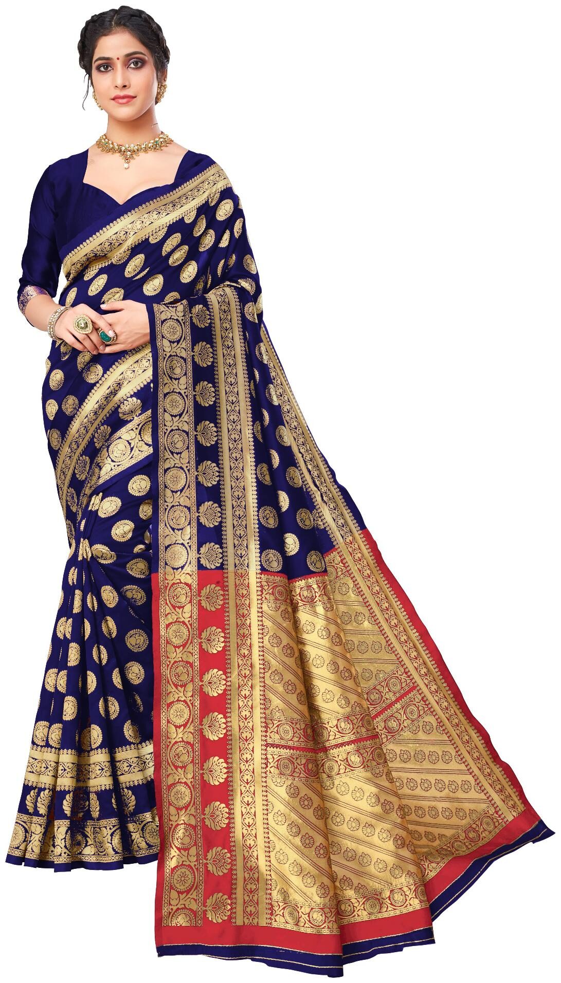 

Samvegi Creation Women Silk Banarasi Saree - Navy Blue