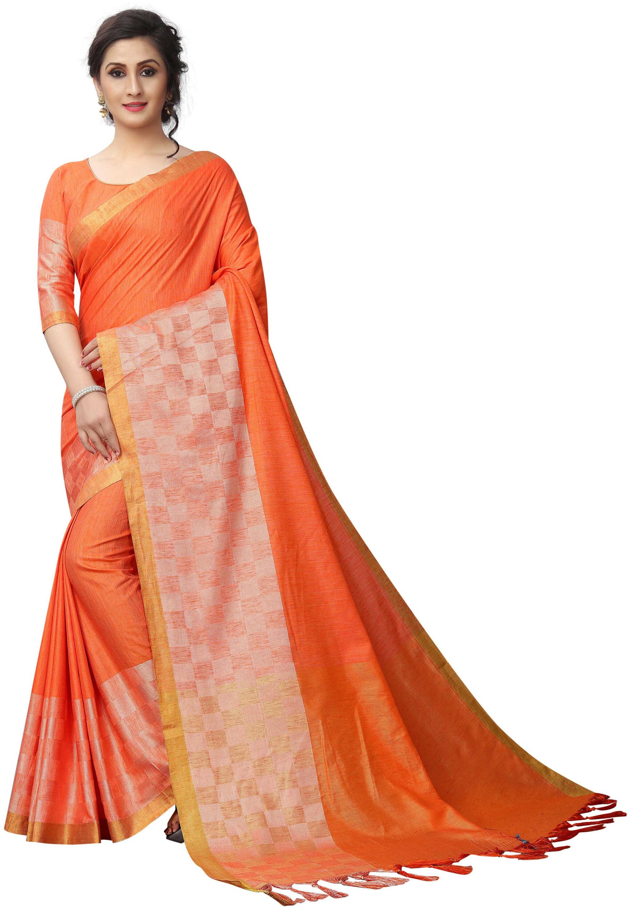 

Samvegi Creation Women Linen Designer Saree - Orange
