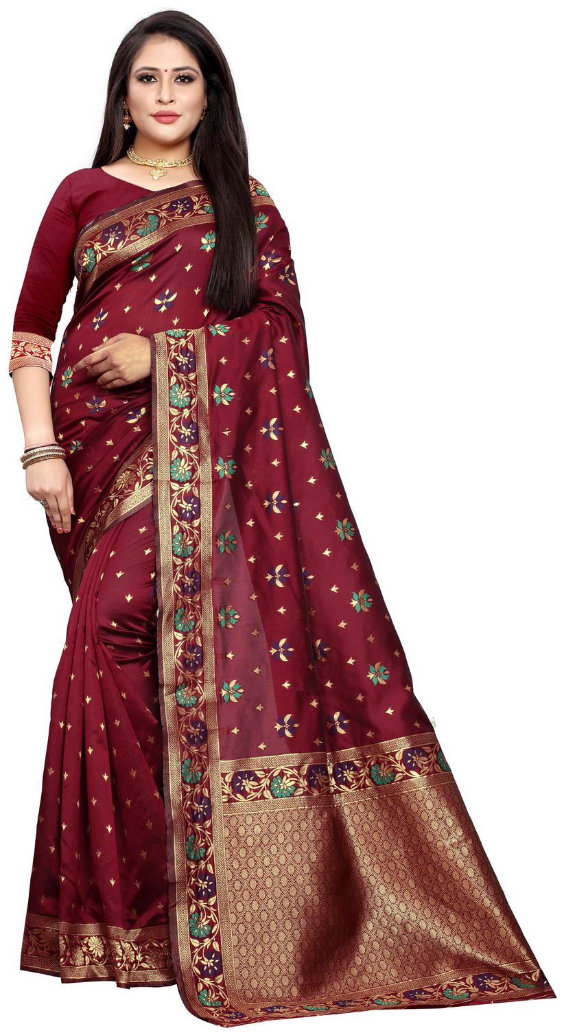 

Samvegi Creation Women Silk Banarasi Saree - Maroon