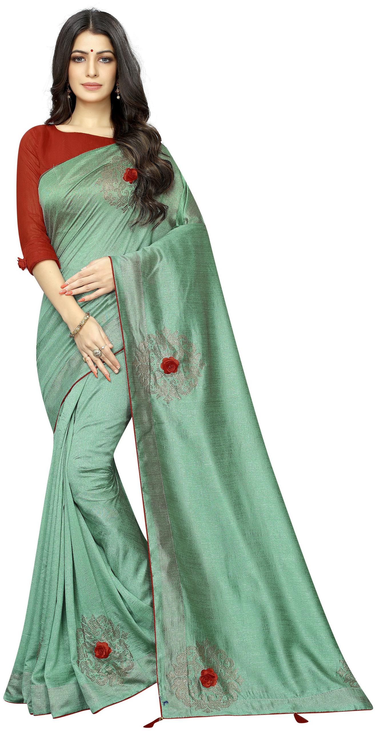 

Samvegi Creation Embroidered Artificial Silk Saree - Green