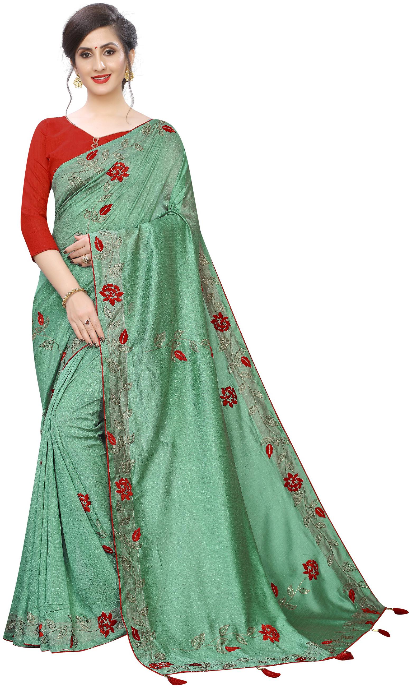 

Samvegi Creation Embroidered Artificial Silk Saree - Green