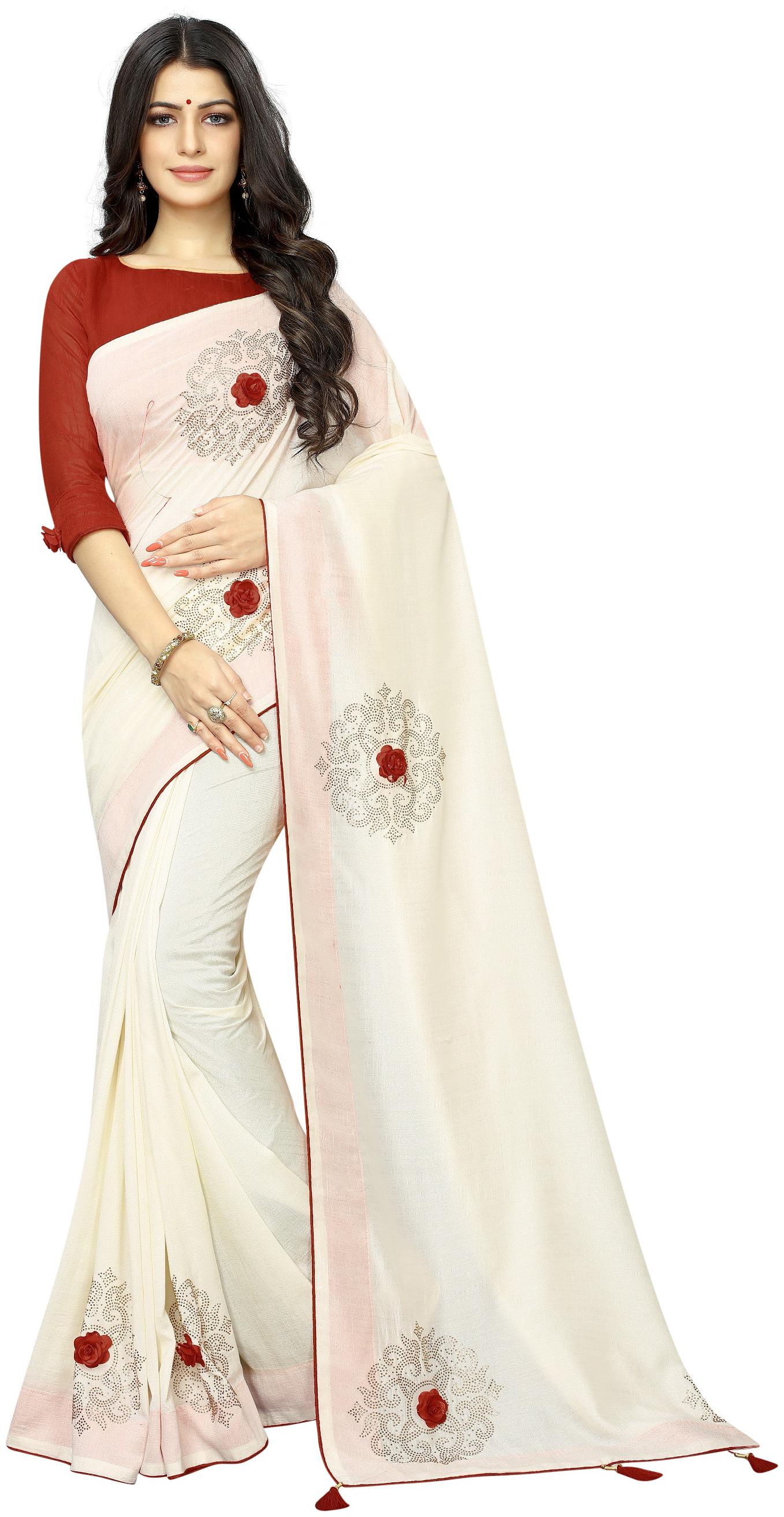 

Samvegi Creation Embroidered Artificial Silk Saree - White