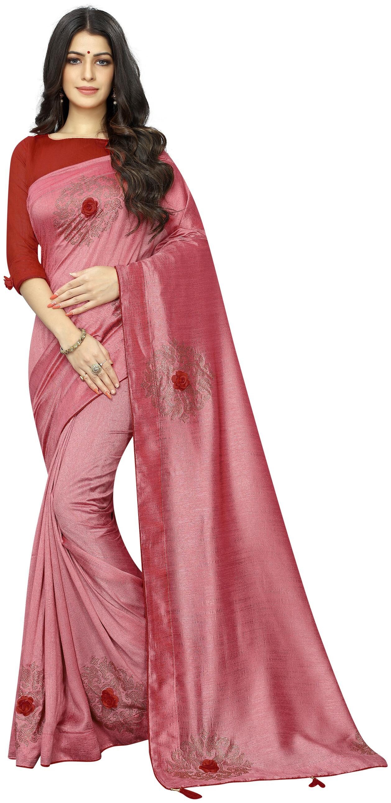 

Samvegi Creation Embroidered Artificial Silk Saree - Peach