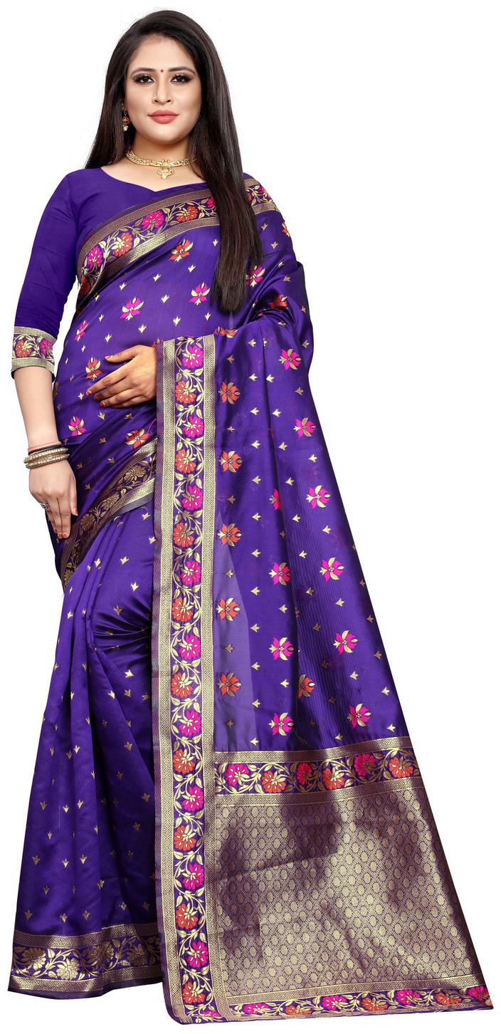 

Samvegi Creation Women Silk Banarasi Saree - Purple