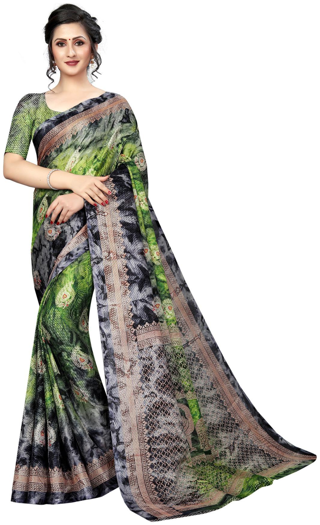 

Samvegi Creation Women Silk Tussar Saree - Green