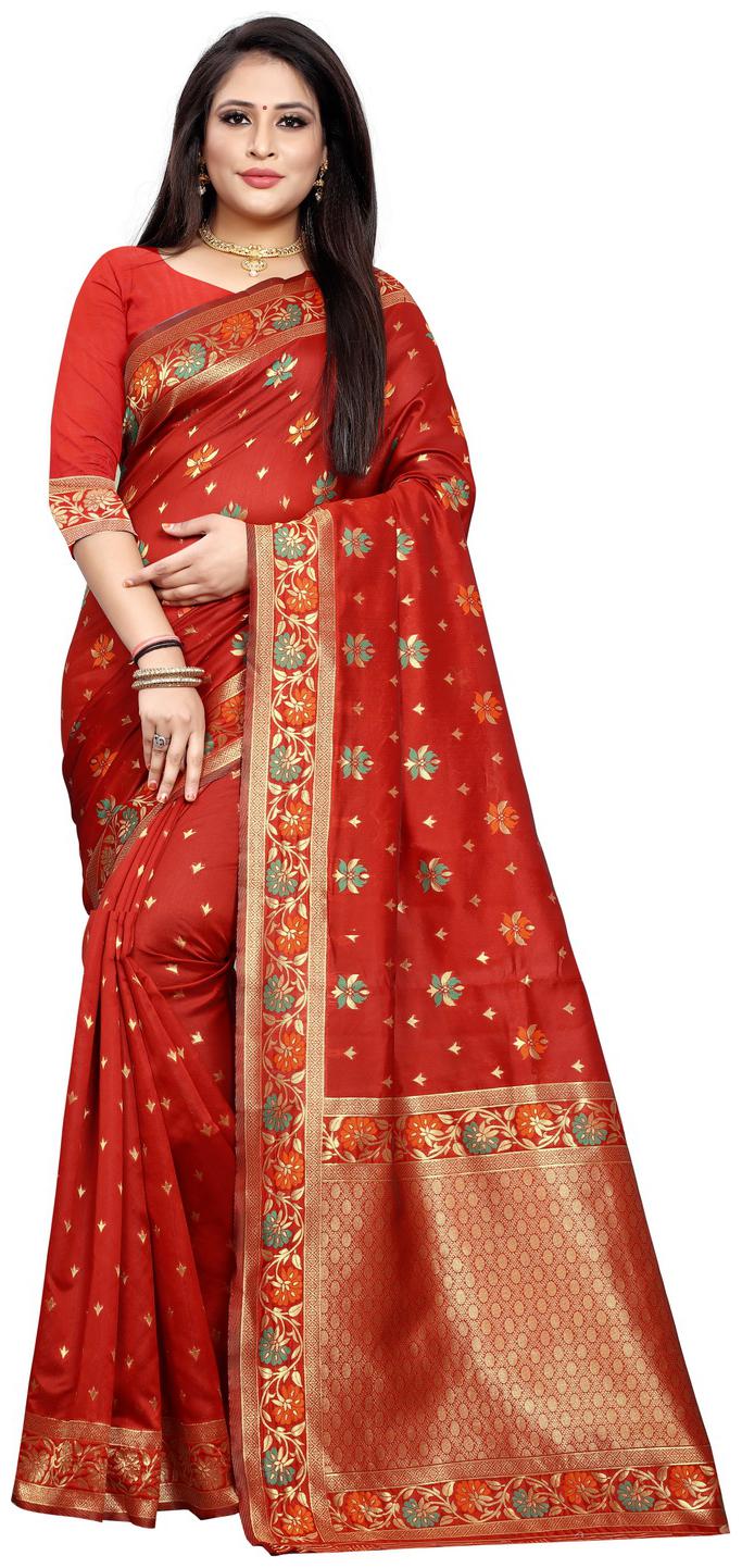 

Samvegi Creation Women Silk Banarasi Saree - Red