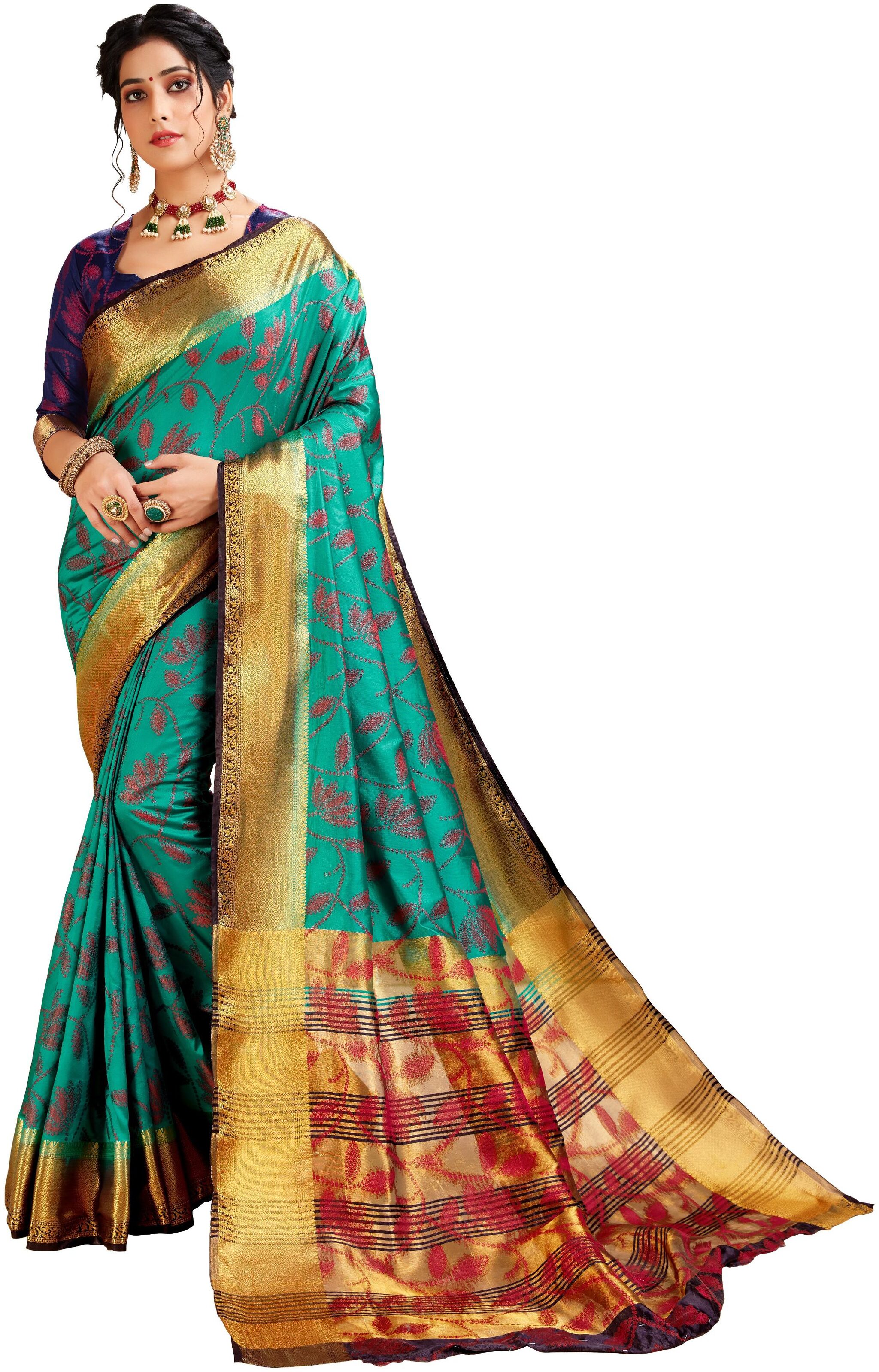 

Samvegi Creation Women Silk Banarasi Saree - Turquoise