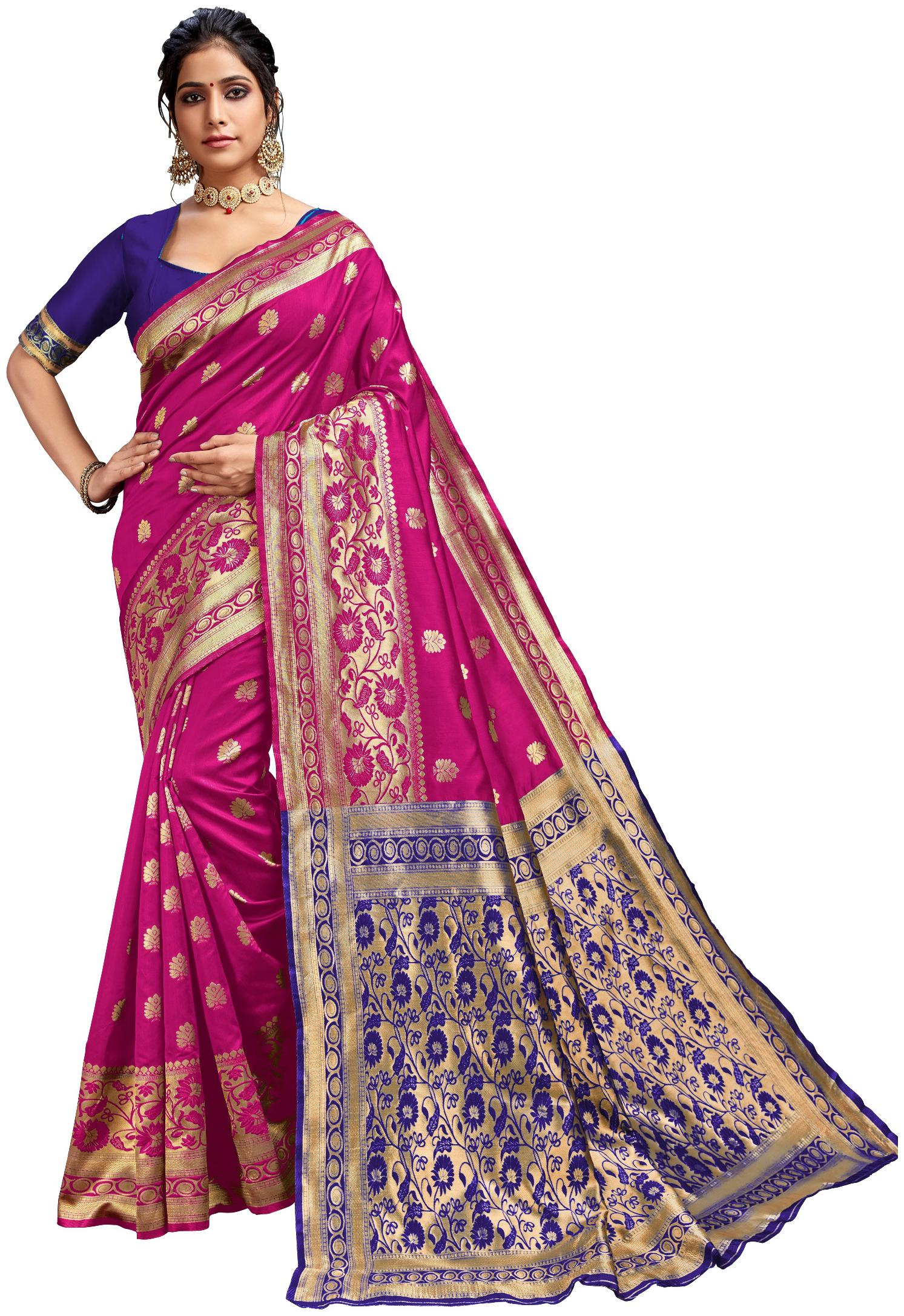 

Samvegi Creation Women Silk Banarasi Saree - Pink