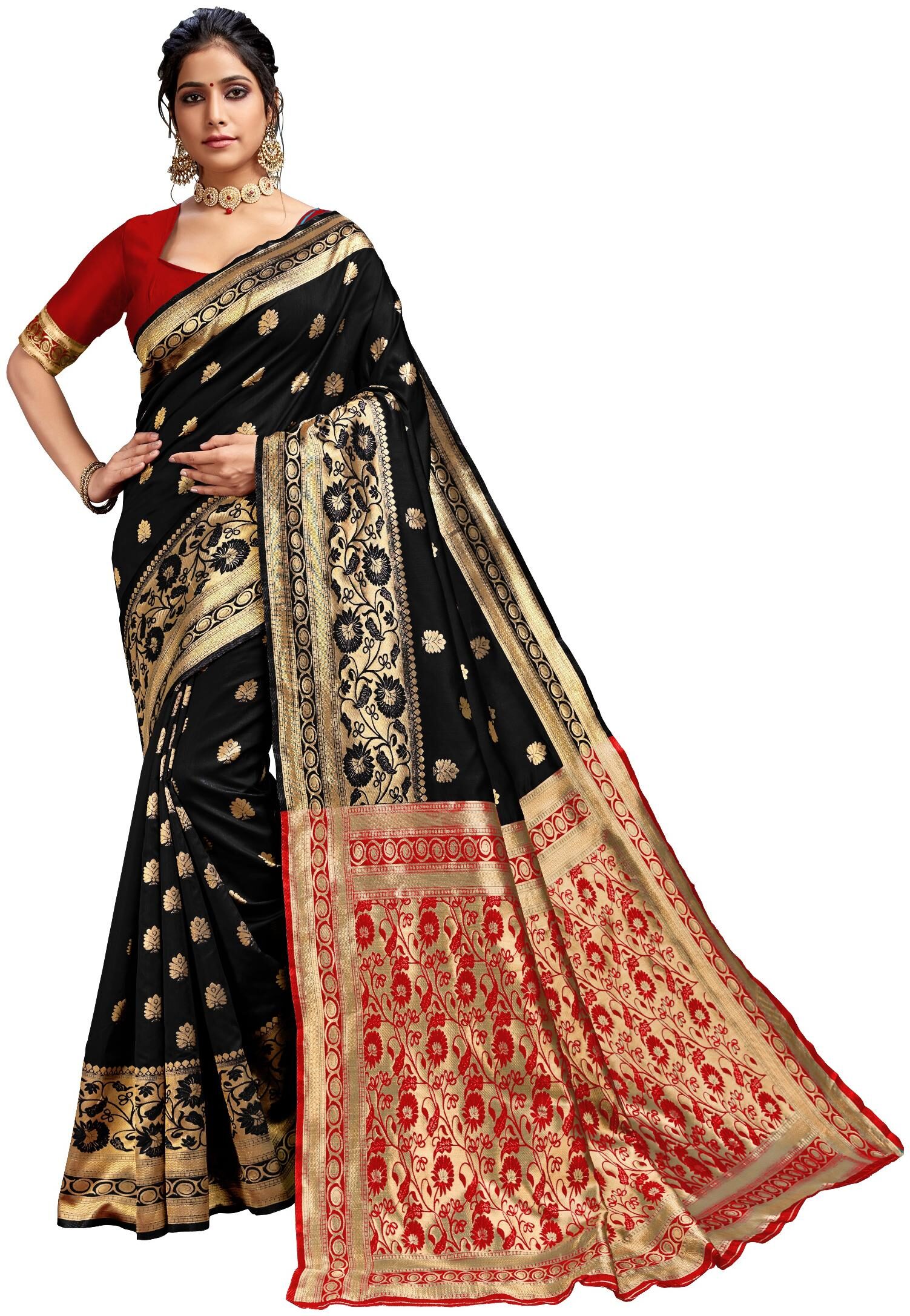 

Samvegi Creation Women Silk Banarasi Saree - Black