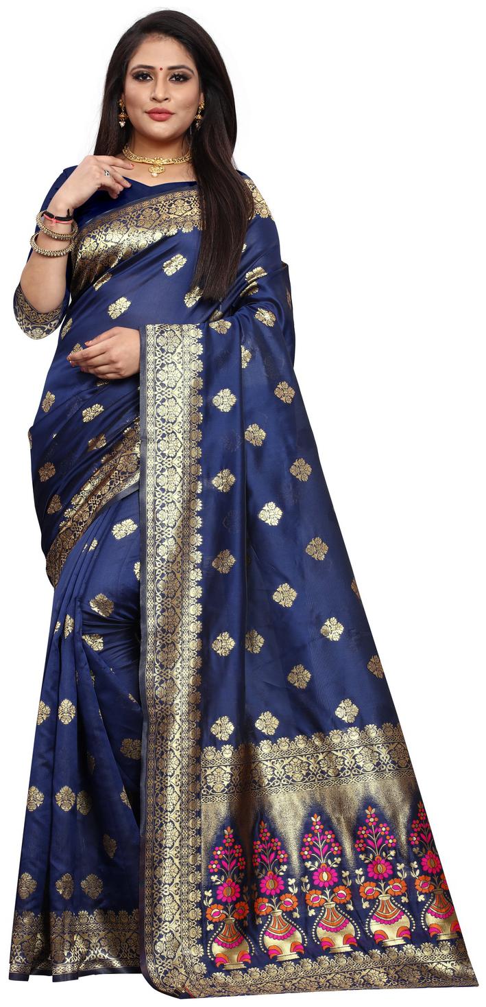 

Samvegi Creation Women Silk Banarasi Saree - Navy Blue