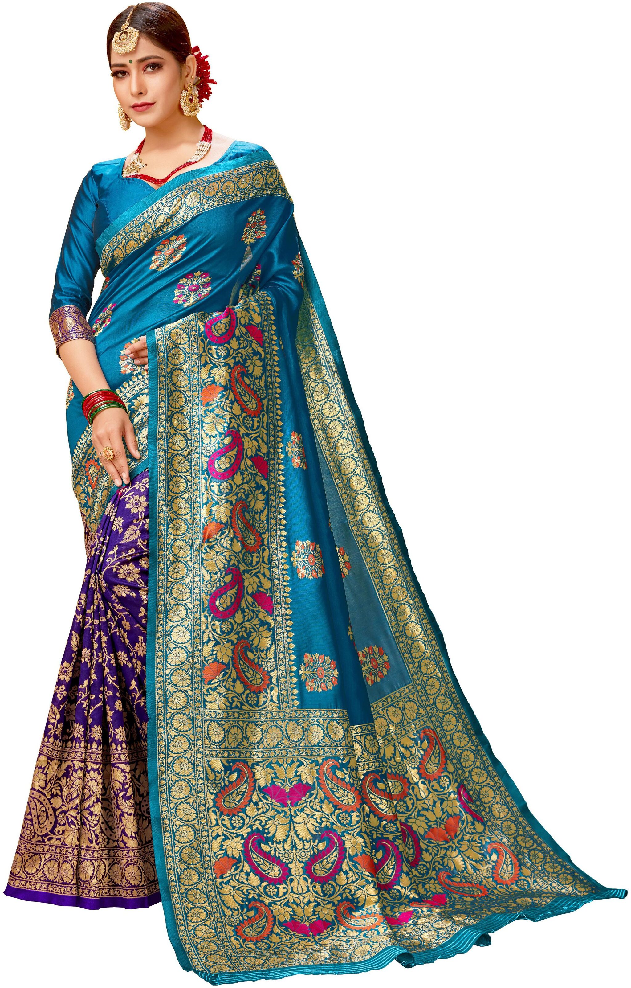 

Samvegi Creation Woven Banarasi Silk Saree Turquoise