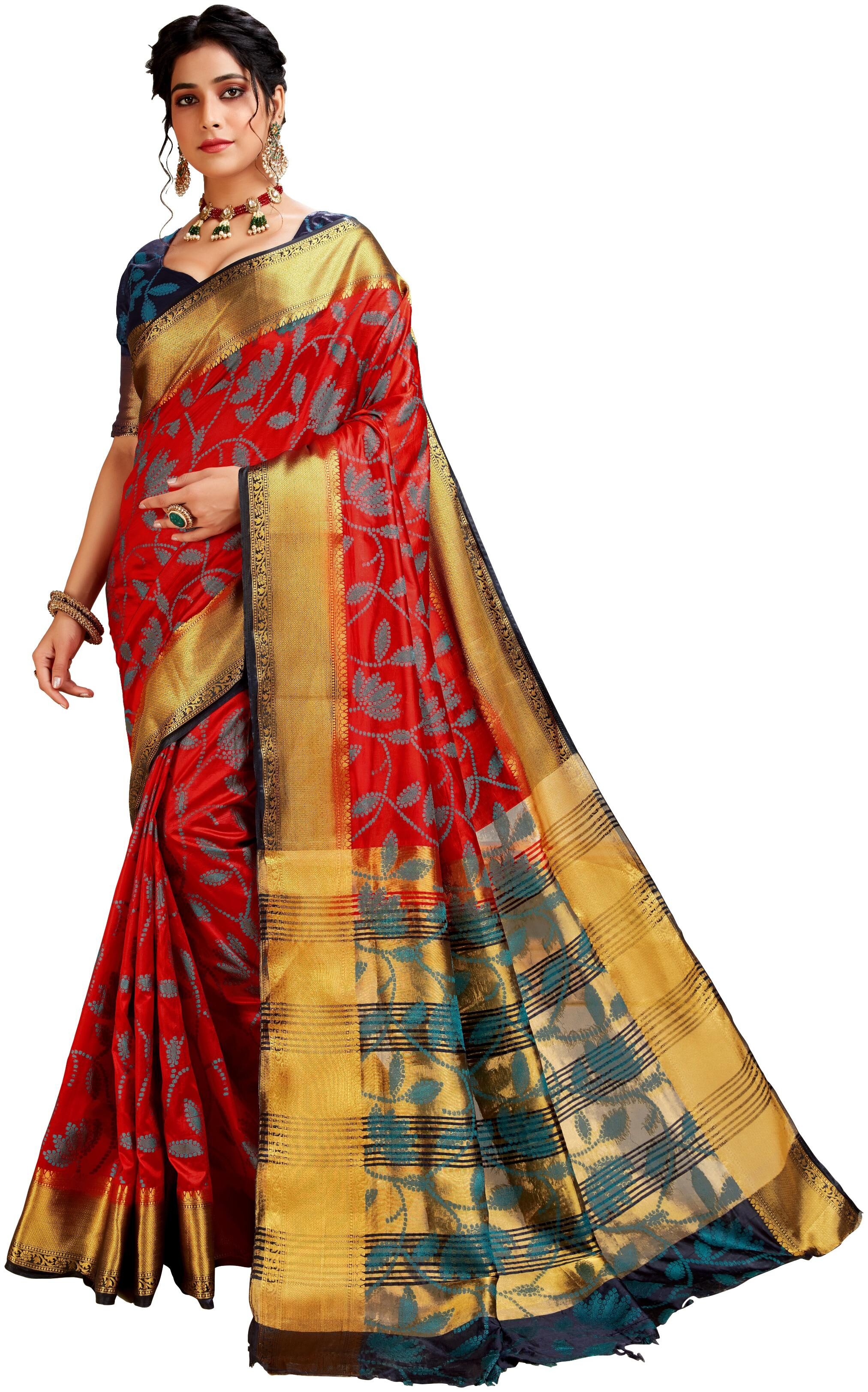 

Samvegi Creation Women Silk Banarasi Saree - Red