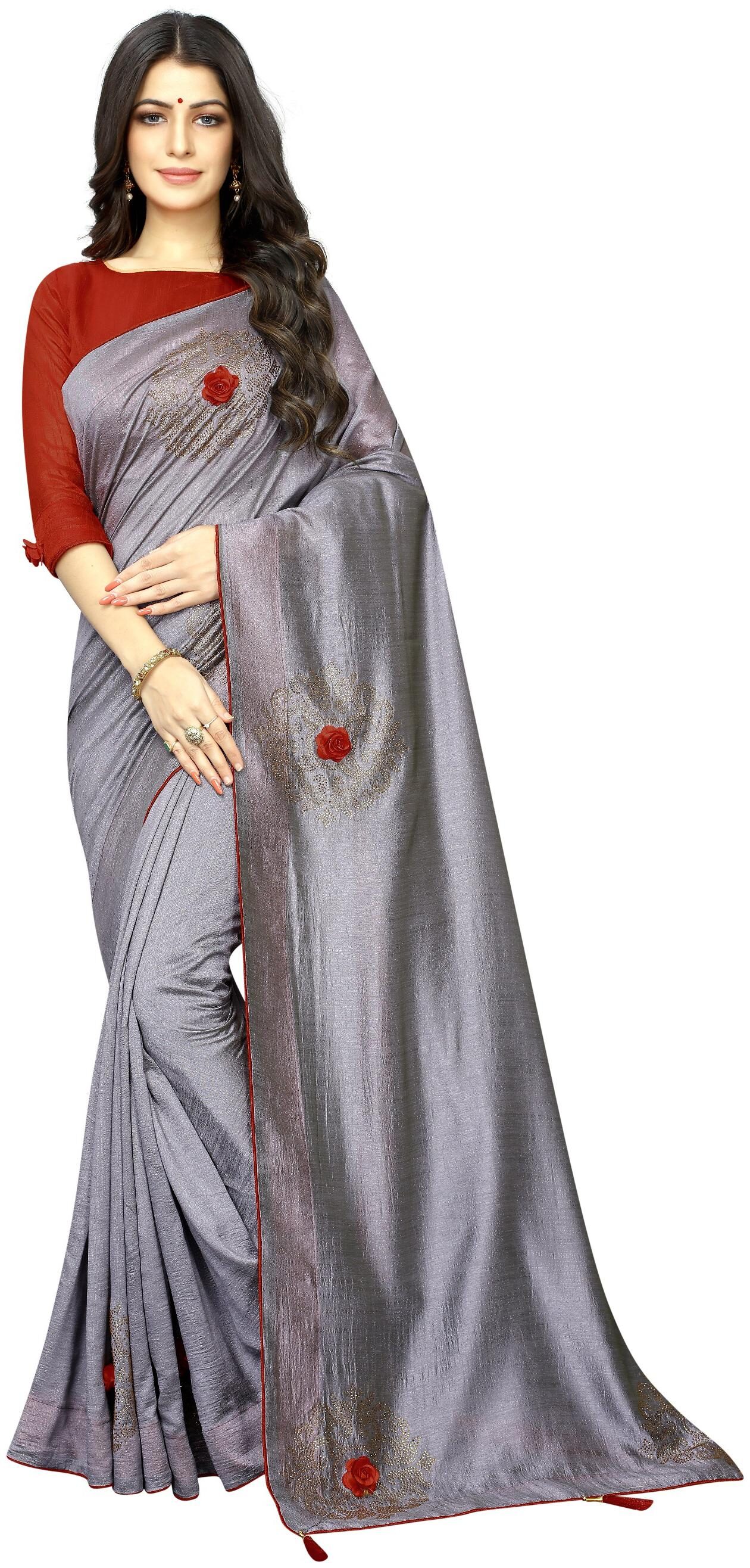 

Samvegi Creation Embroidered Artificial Silk Saree - Grey