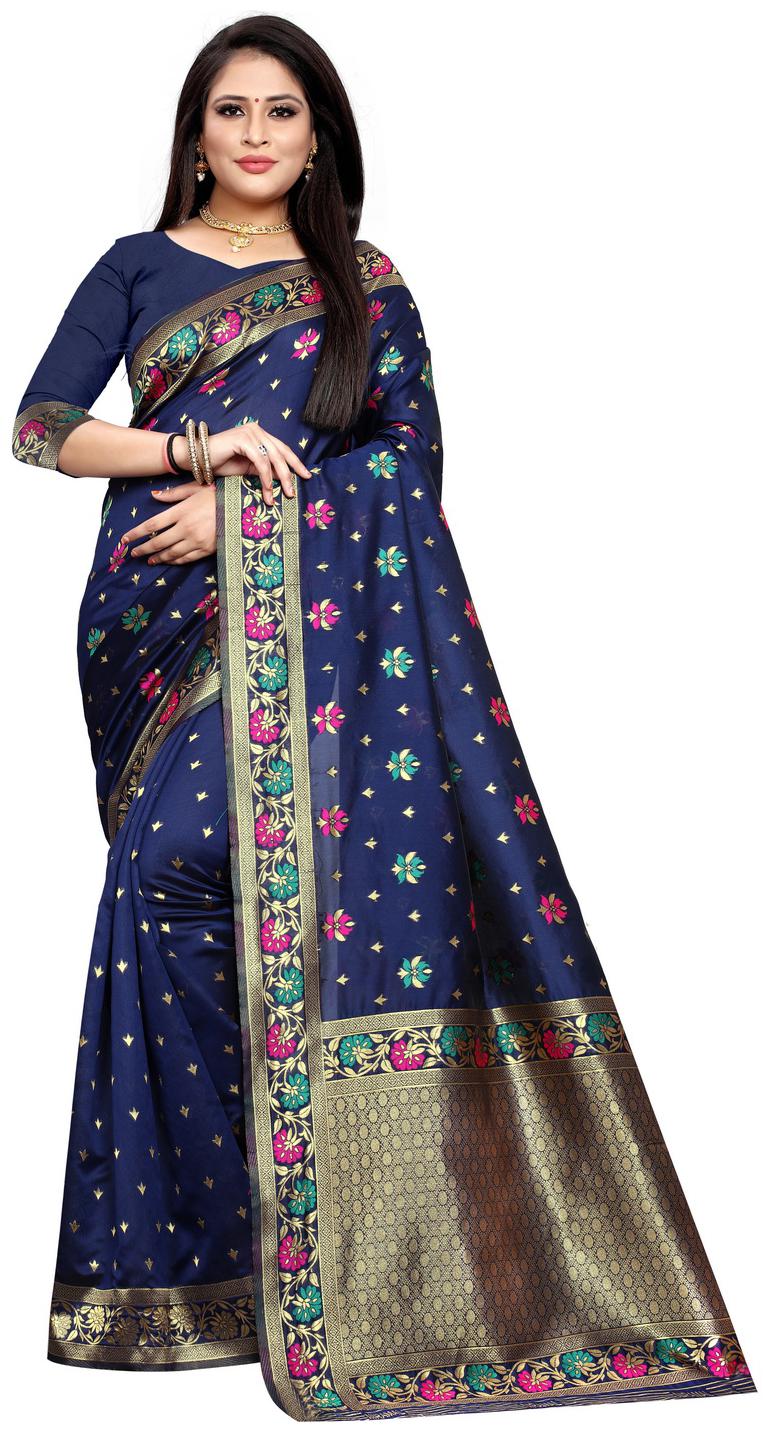 

Samvegi Creation Women Silk Banarasi Saree - Navy Blue