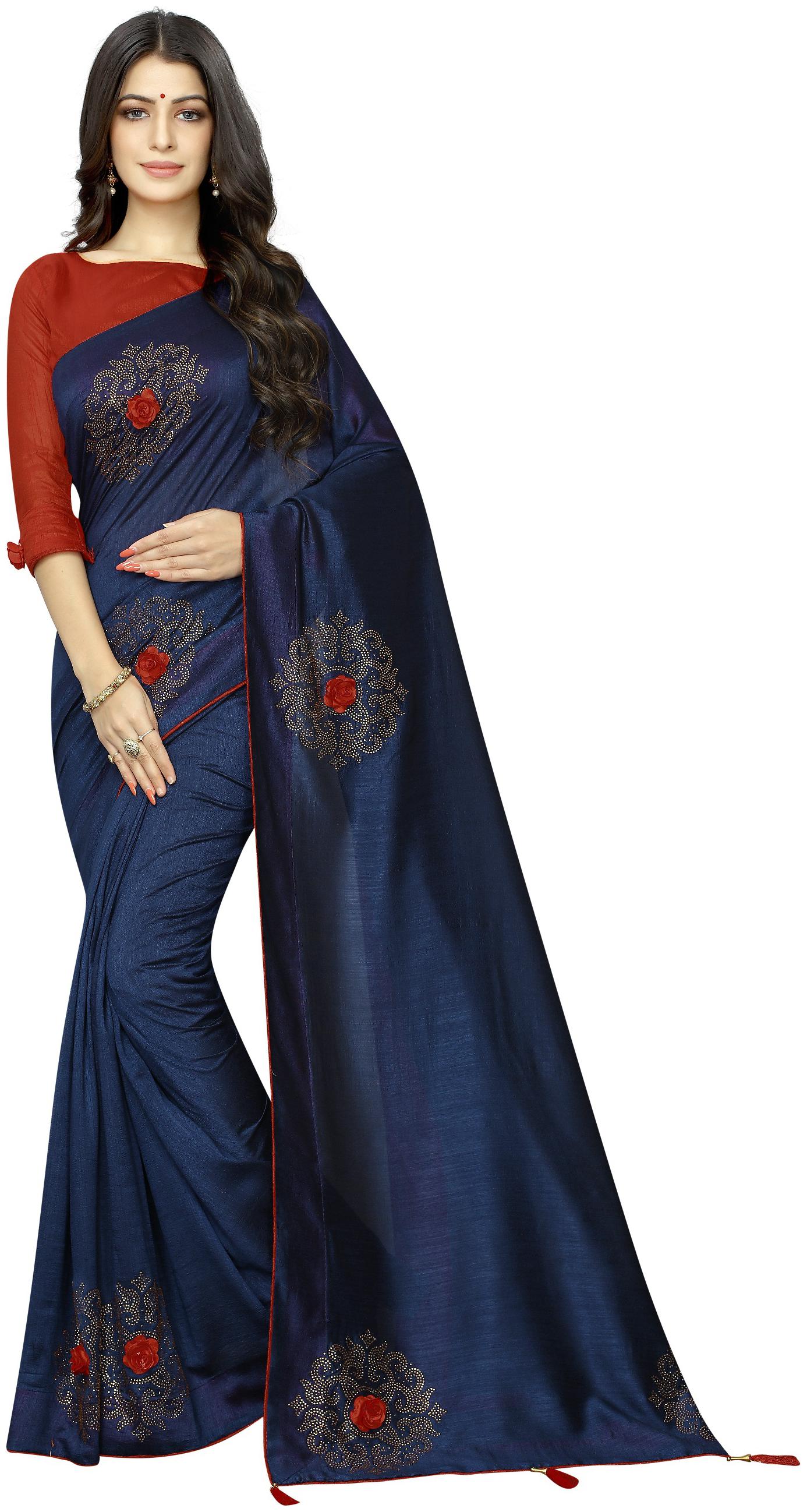 

Samvegi Creation Embroidered Artificial Silk Saree - Navy Blue