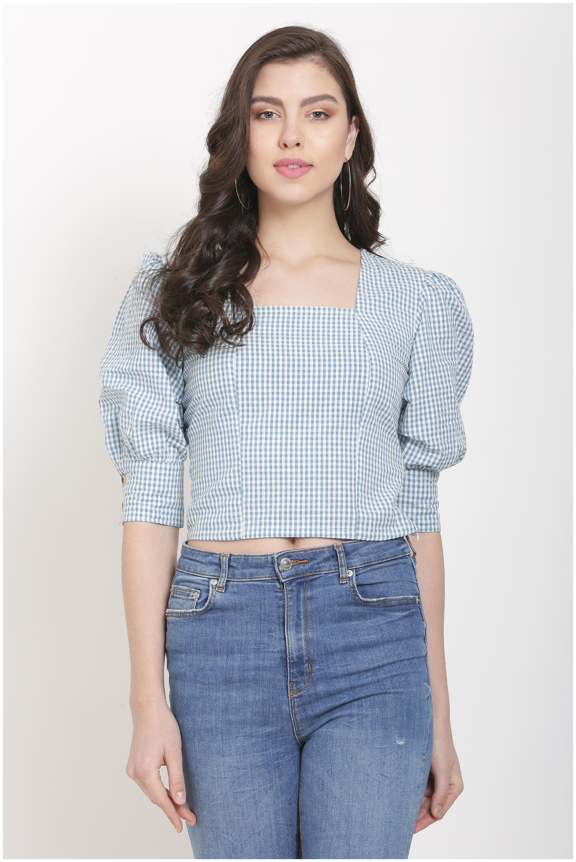 

Sanadi Women Checked Crop top - Blue