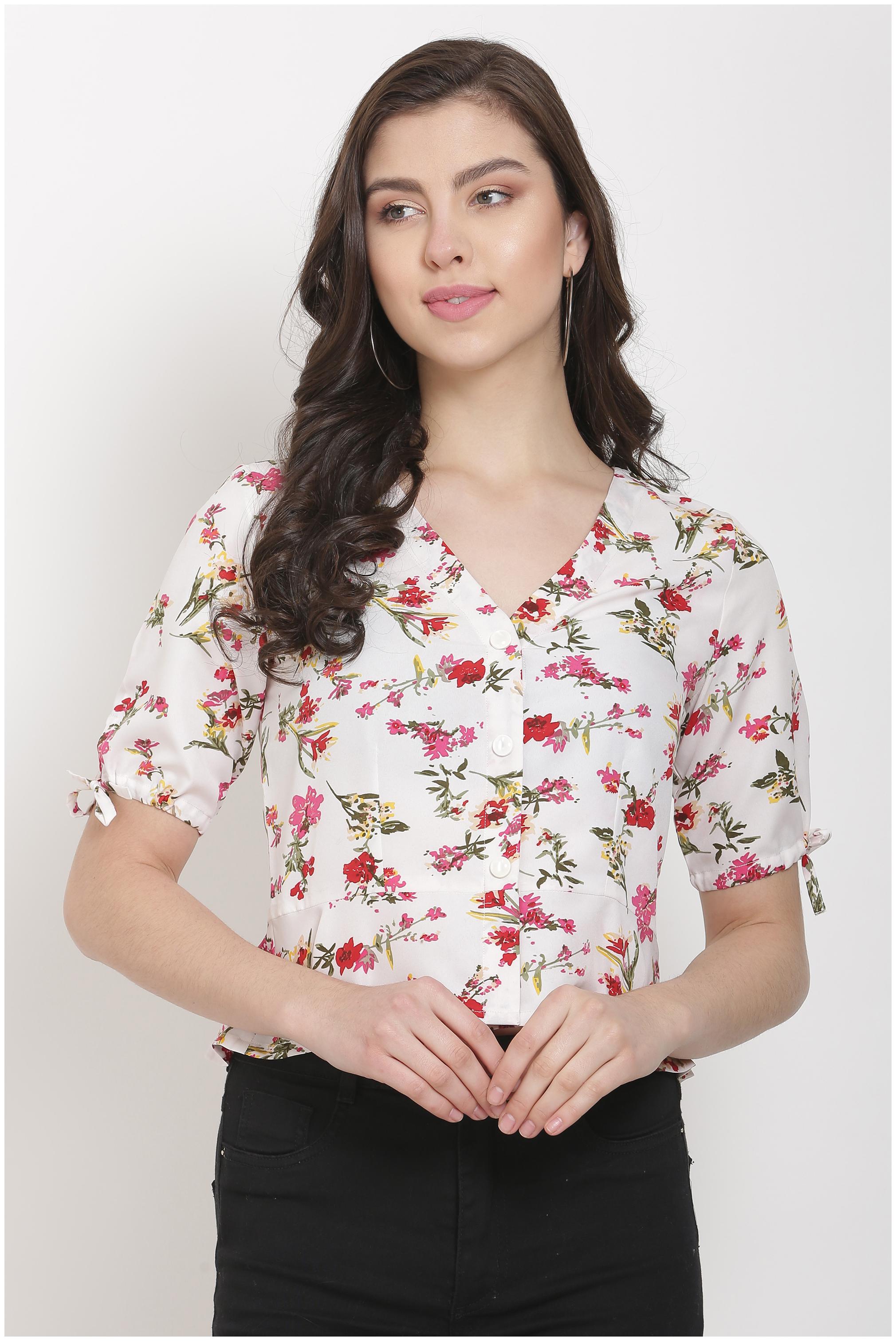 

Sanadi Women Floral Crop top - White