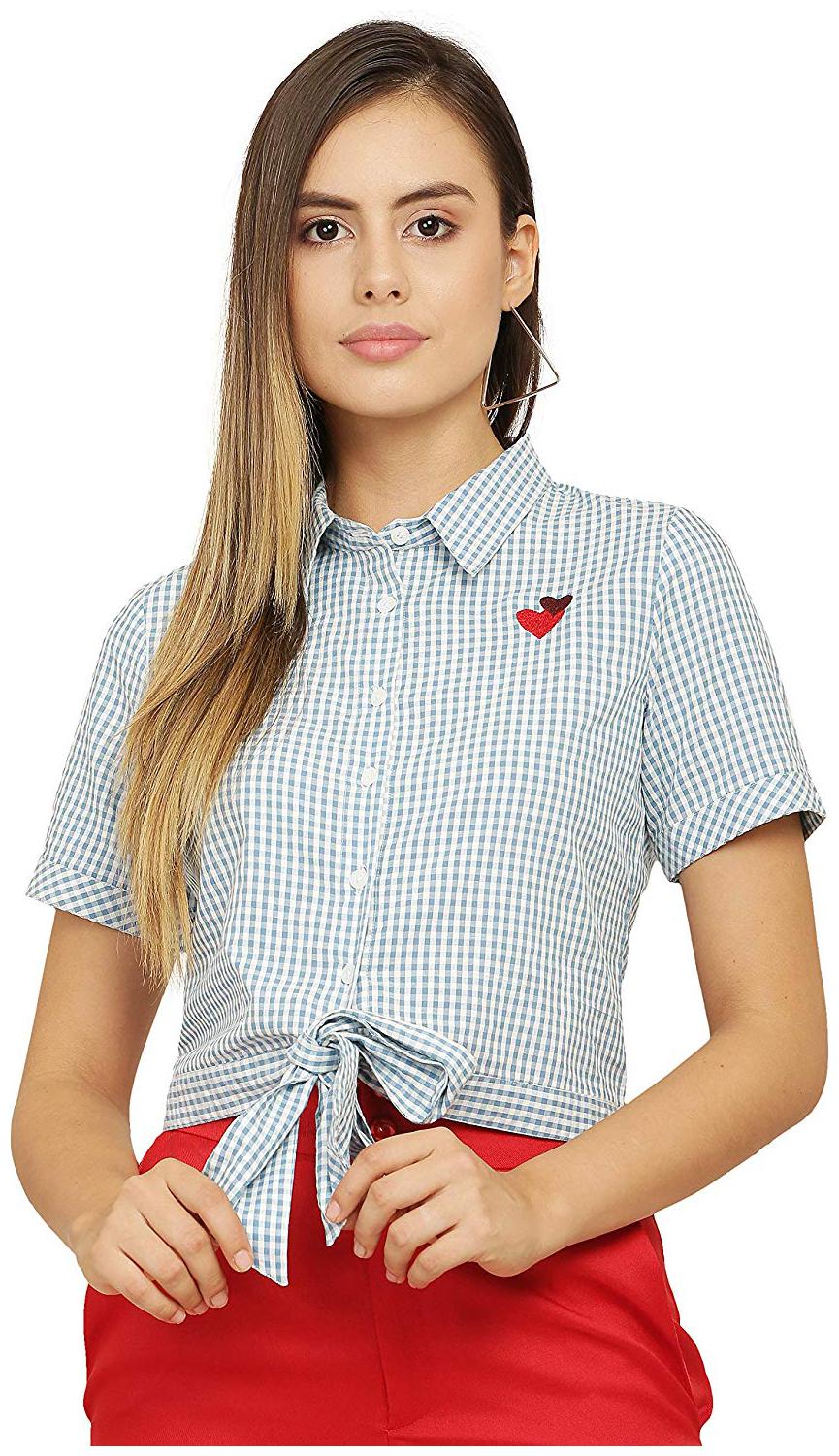 

Sanadi Women Blue Checked Regular Fit Shirt