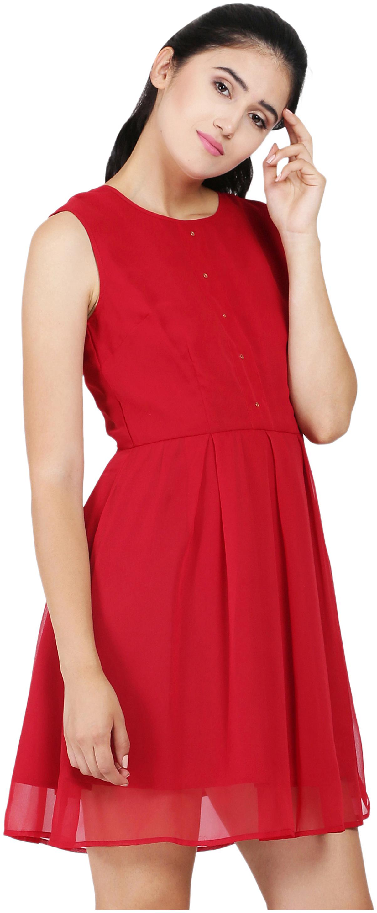 

Sanadi Red Solid A-line dress