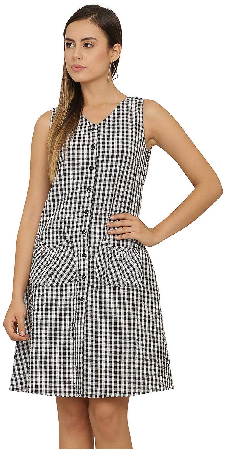 

Sanadi Black Checked A-line dress