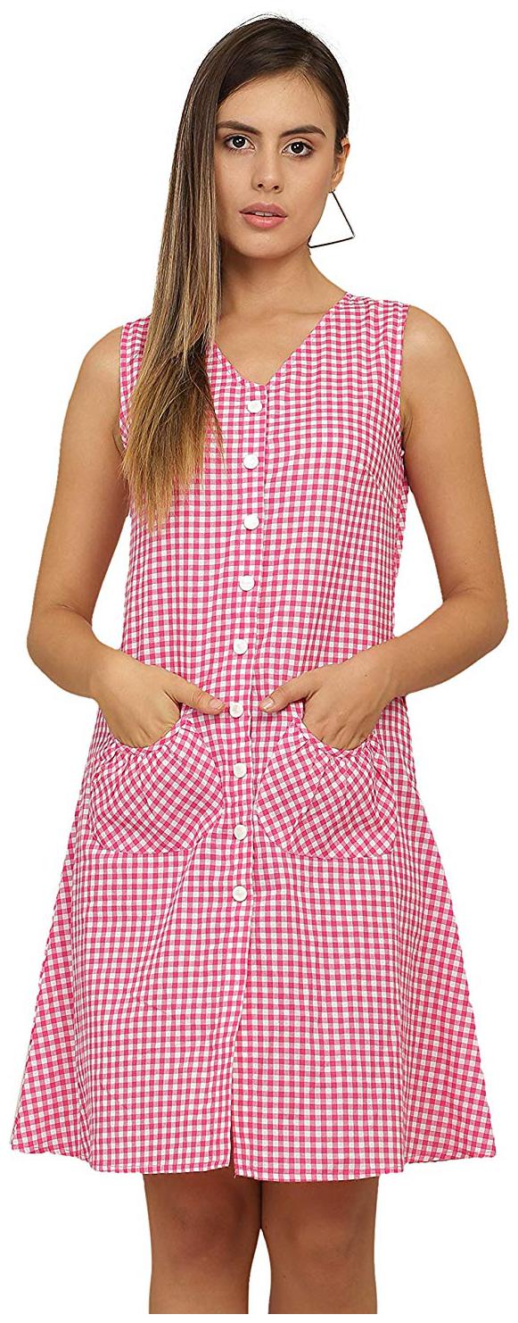 

Sanadi Pink Checked A-line dress