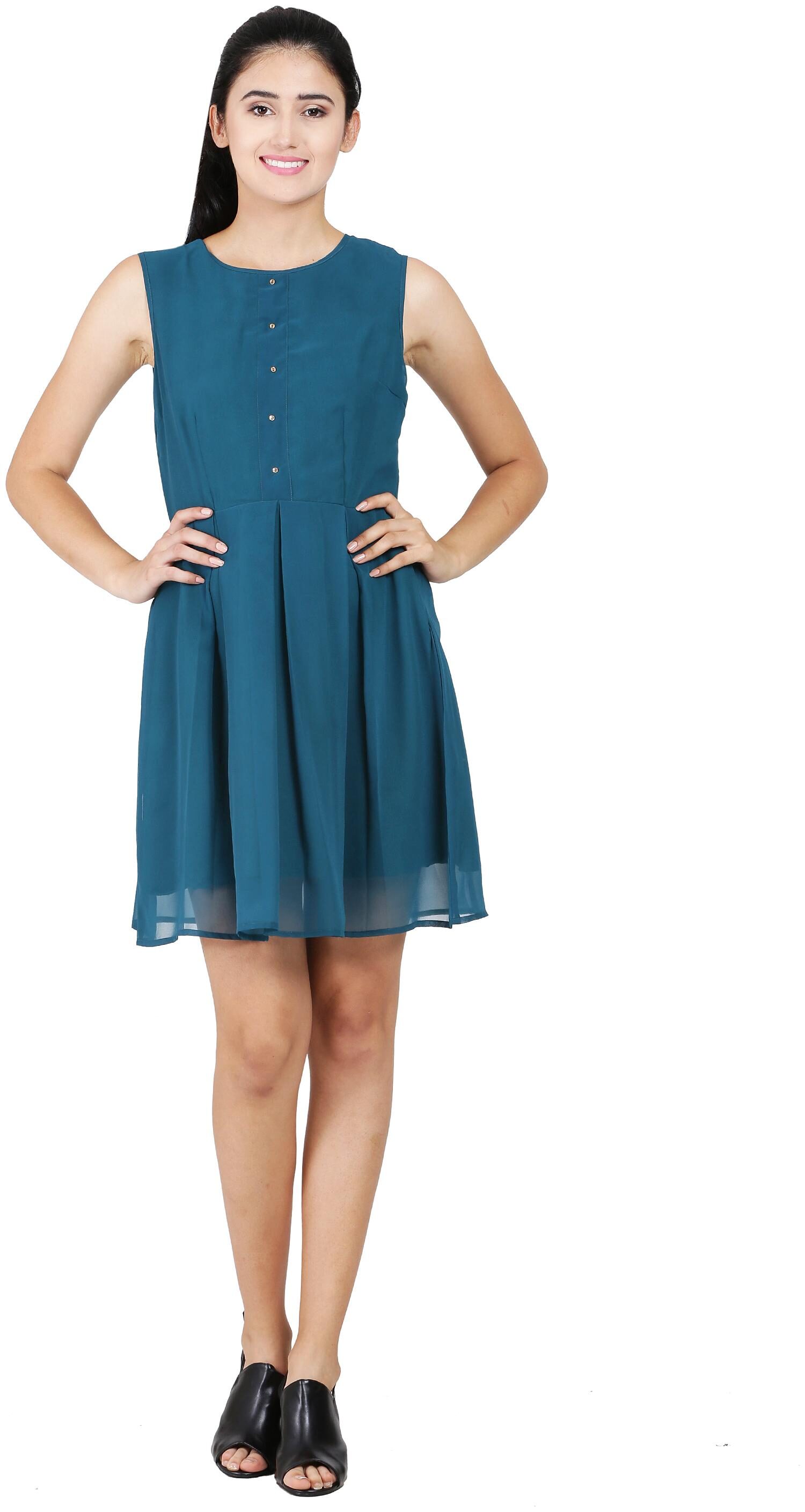 

Sanadi Turquoise Solid A-line dress