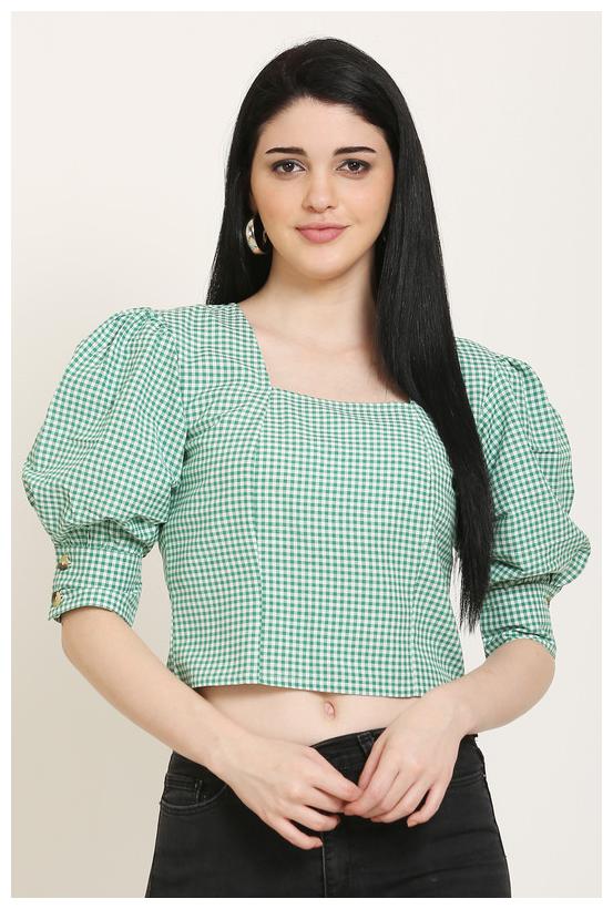 

Sanadi Women Checked Regular top - Green