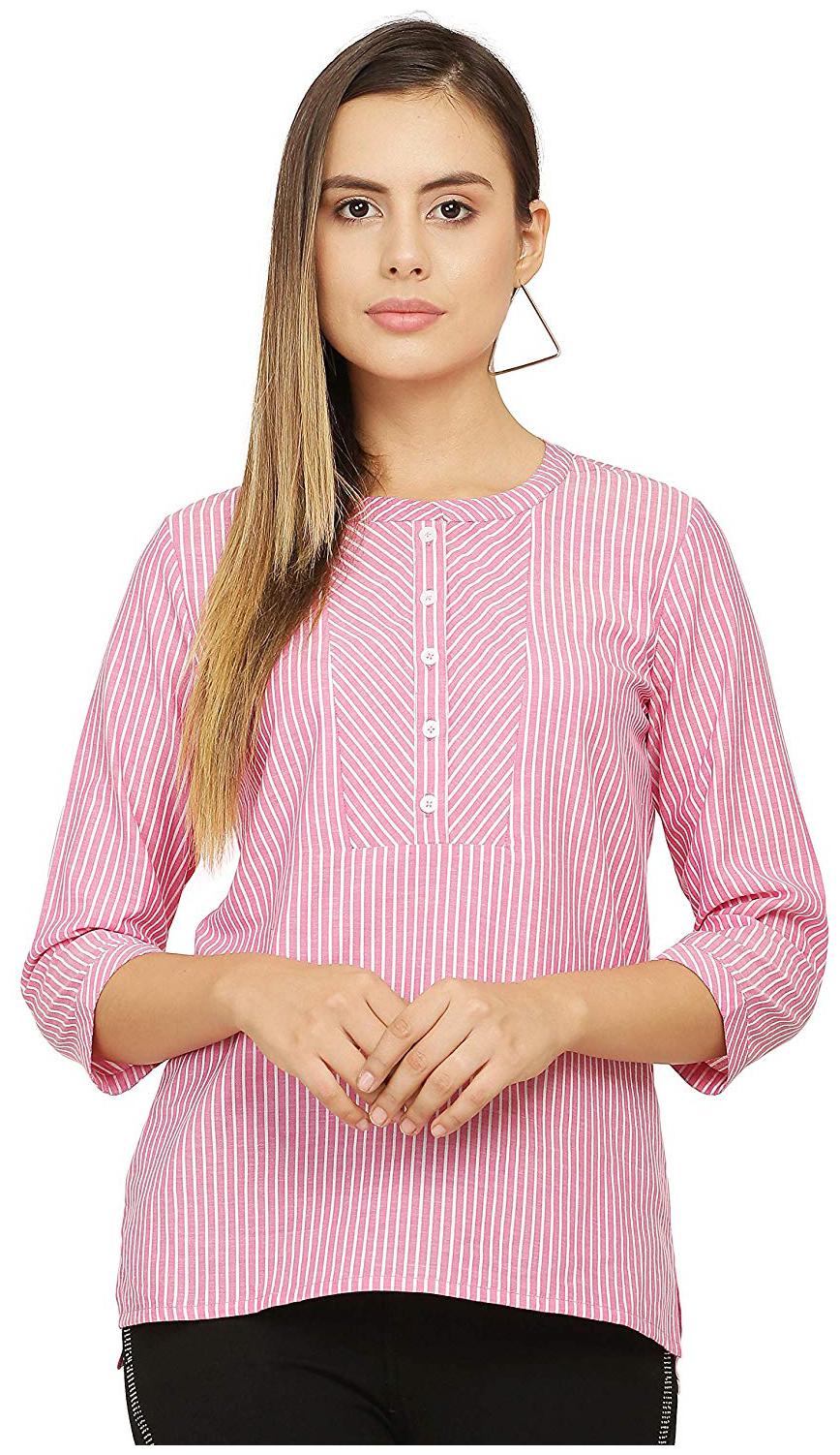 

Sanadi Women Striped Regular top - Pink
