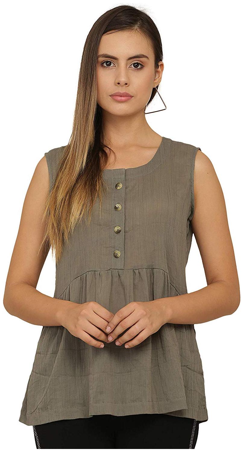 

Sanadi Women Solid Peplum top - Grey