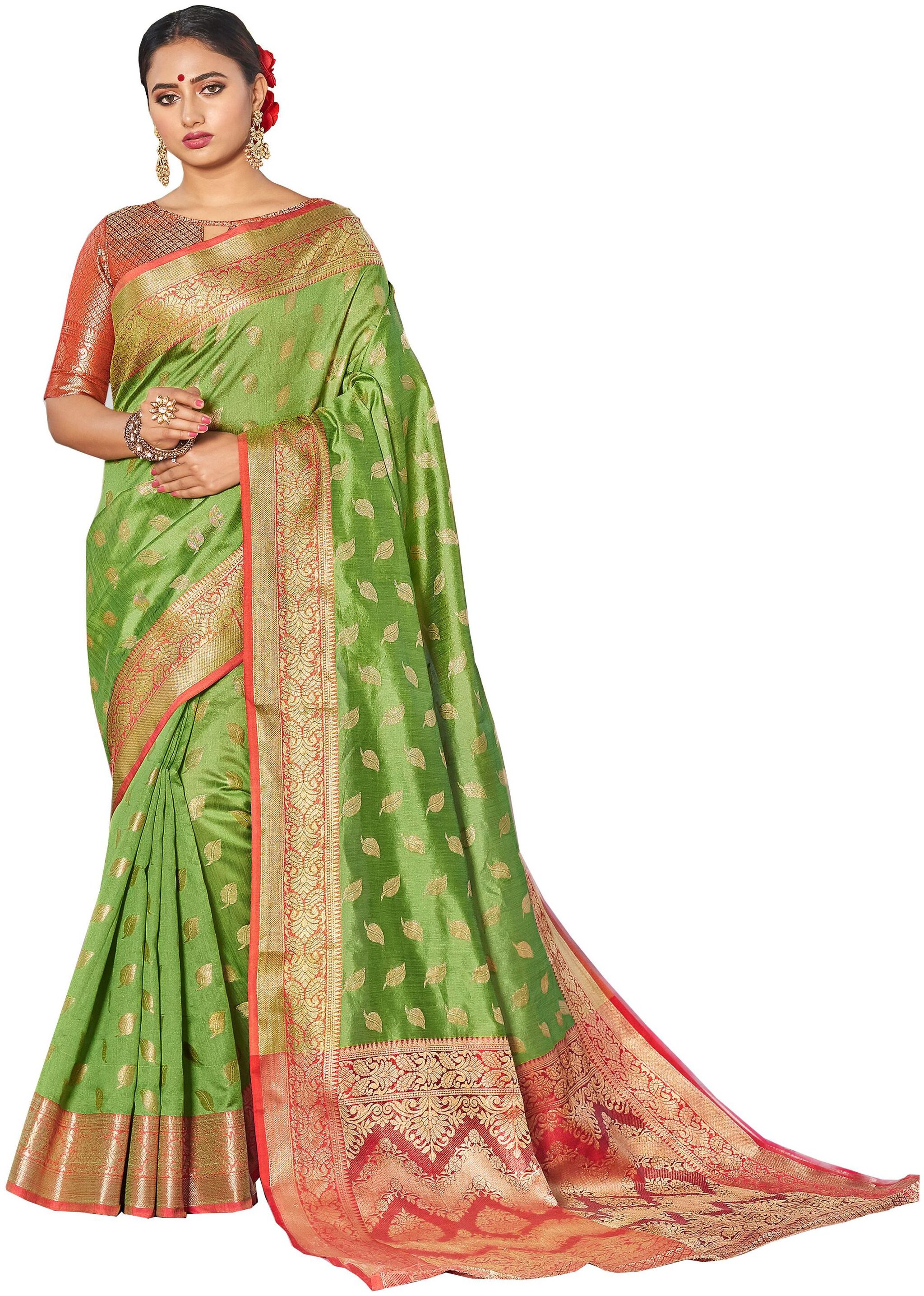 

Sangam Prints Women Silk Sarees Green