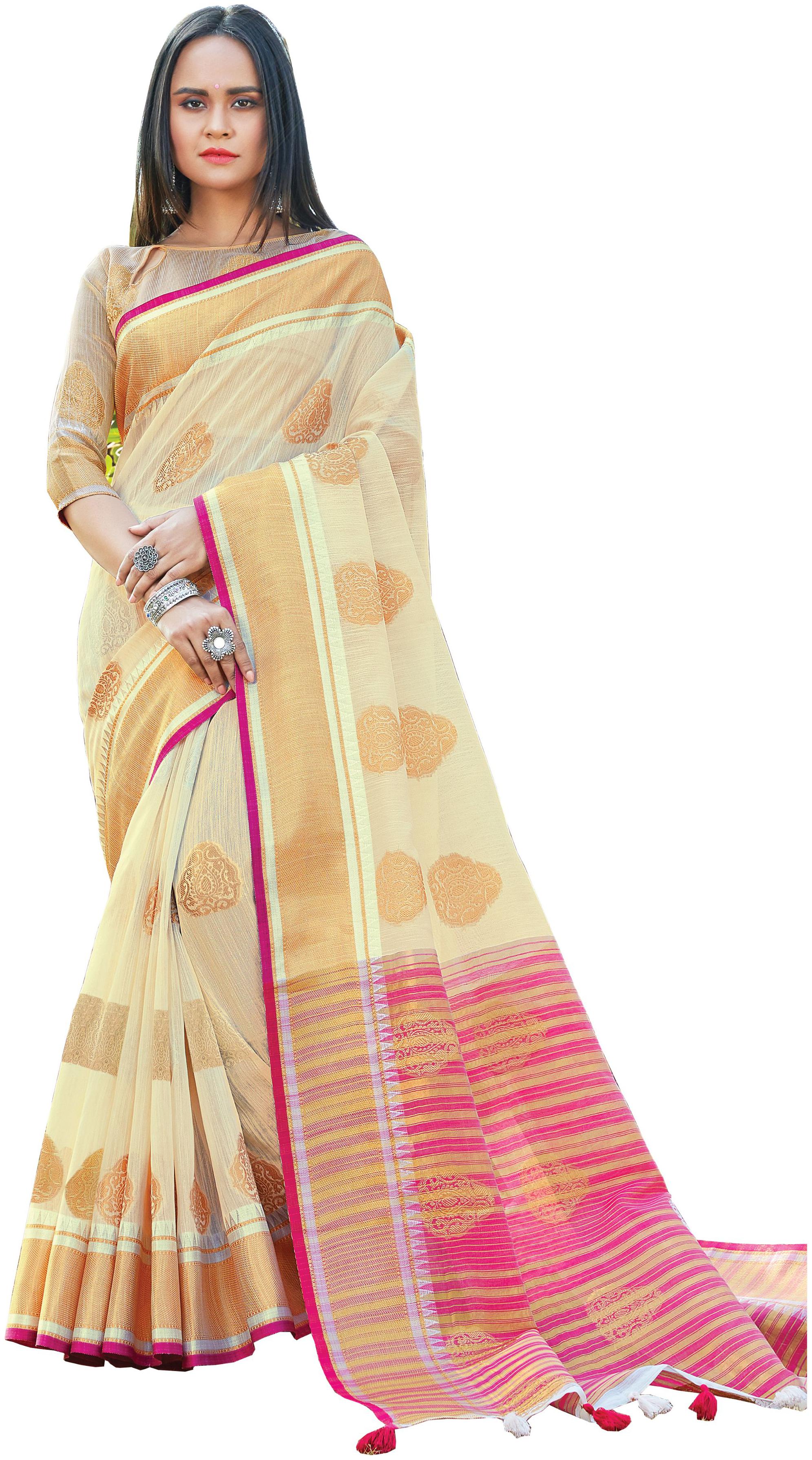 

Sangam Prints Women Cotton Blend Sarees Cream