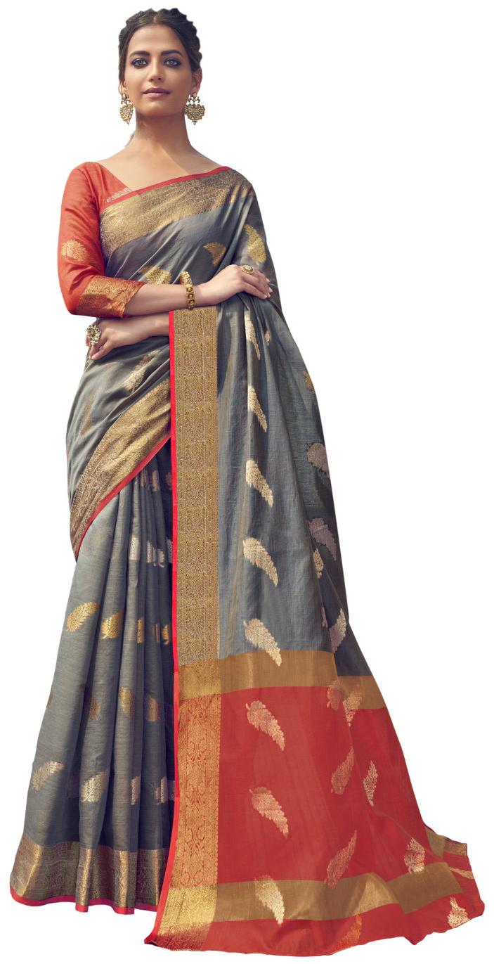 

Sangam Prints Cotton Grey Woven Designer Saree For Women
