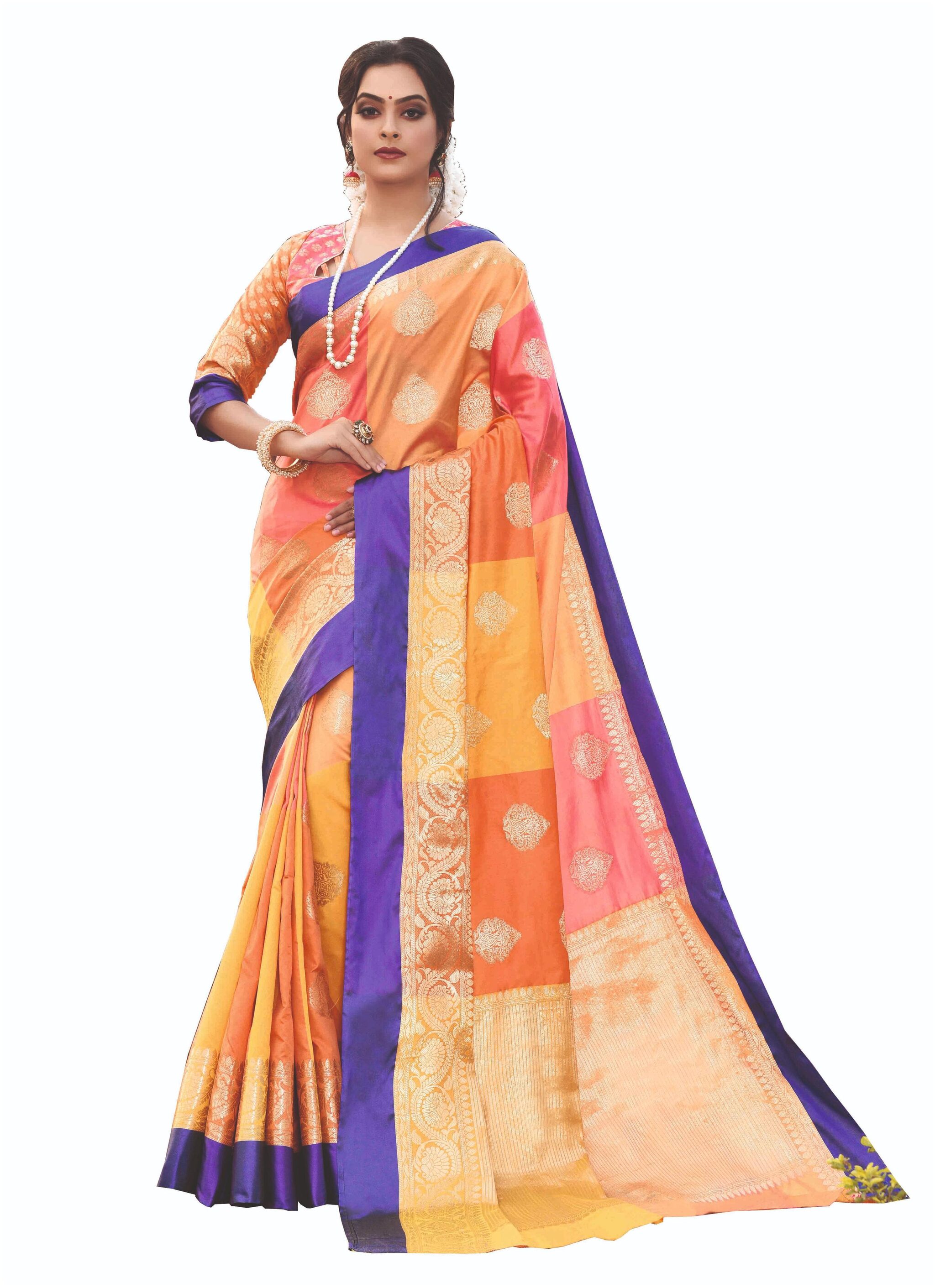 

Sangam Prints Women Silk Sarees Orange