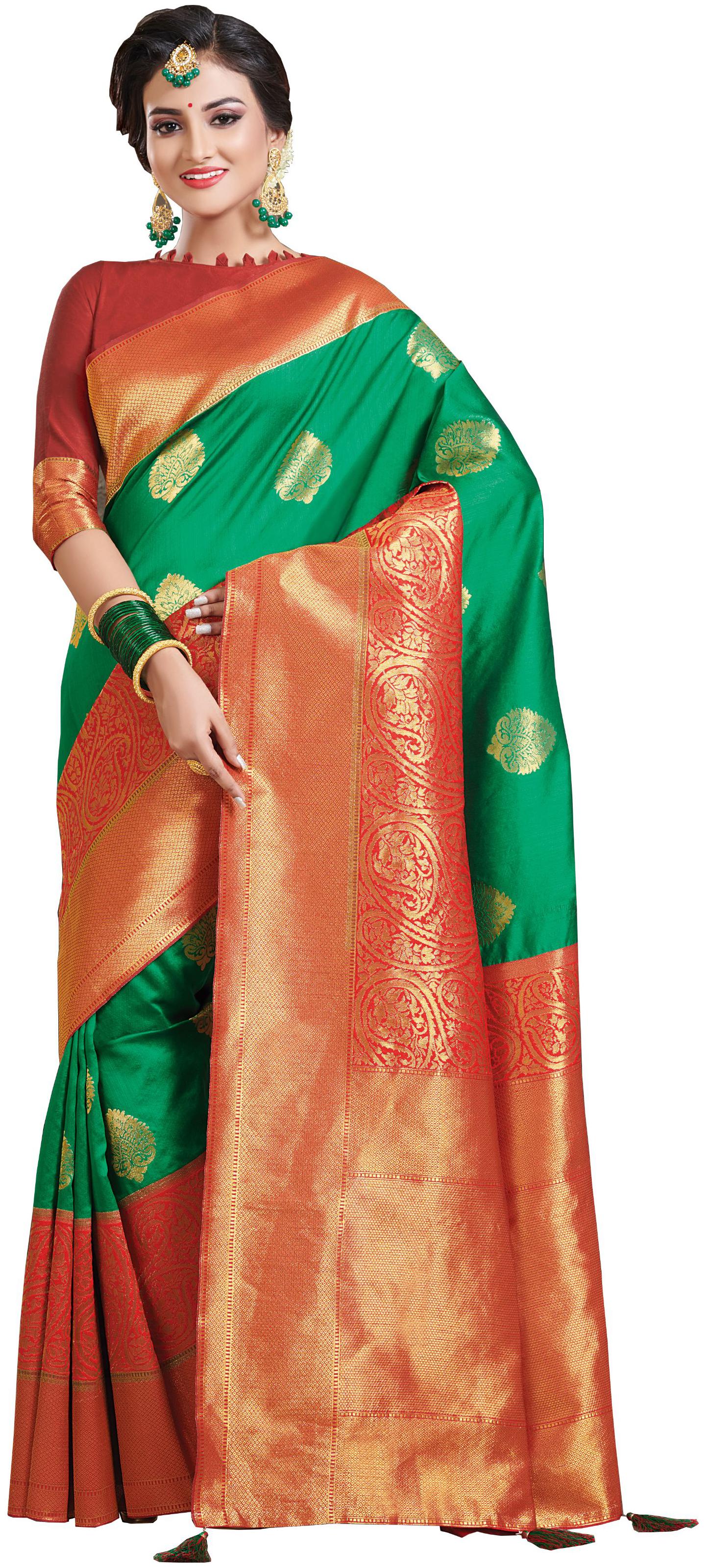 

Sangam Prints Women Silk Sarees Green