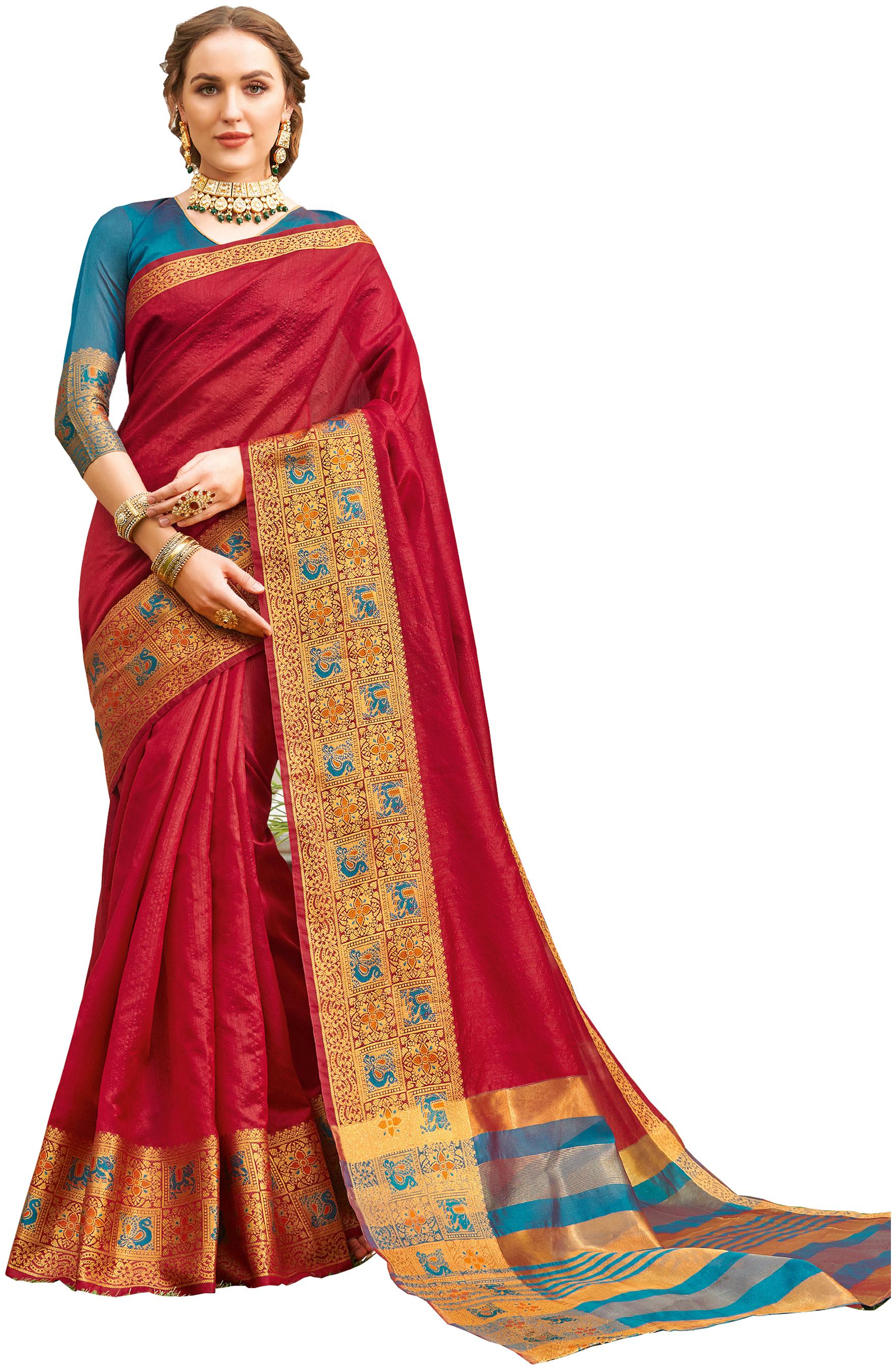 

Sangam Prints Silk Maroon Solid Regular Saree For Women