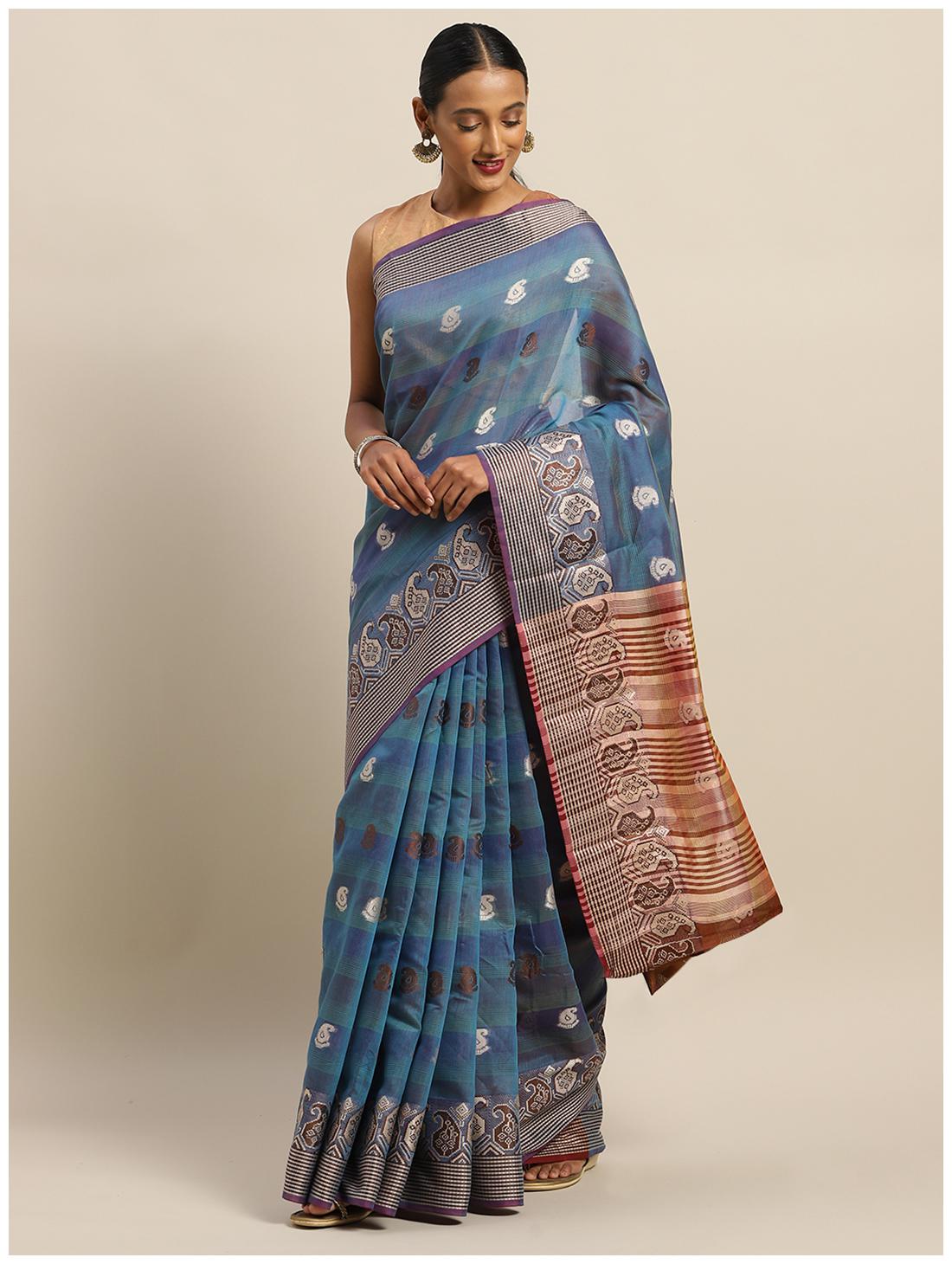 

Sangam Prints Cotton Woven Blue Regular Saree For Women