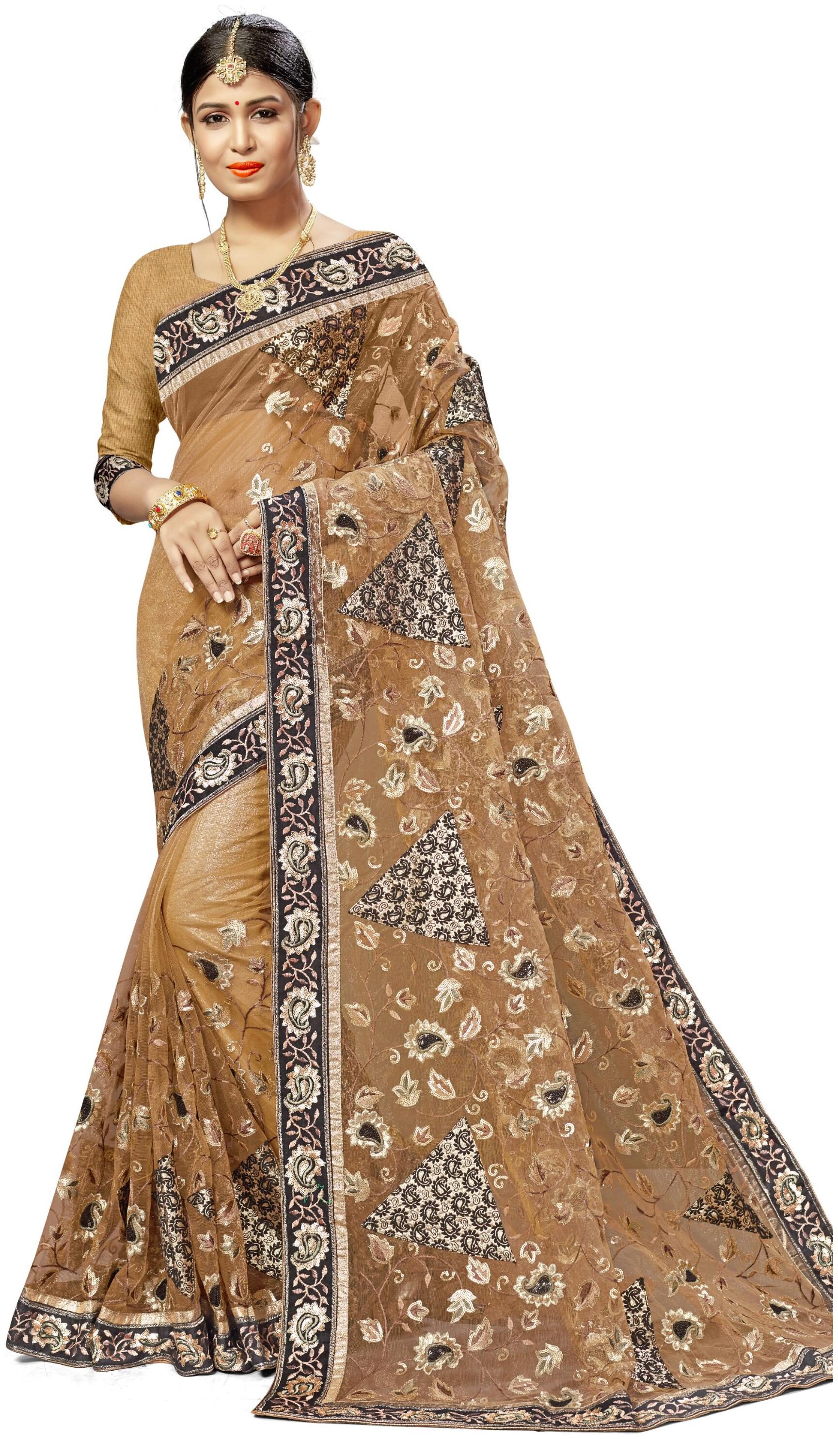 

Sangam Prints Women Net Sarees Beige