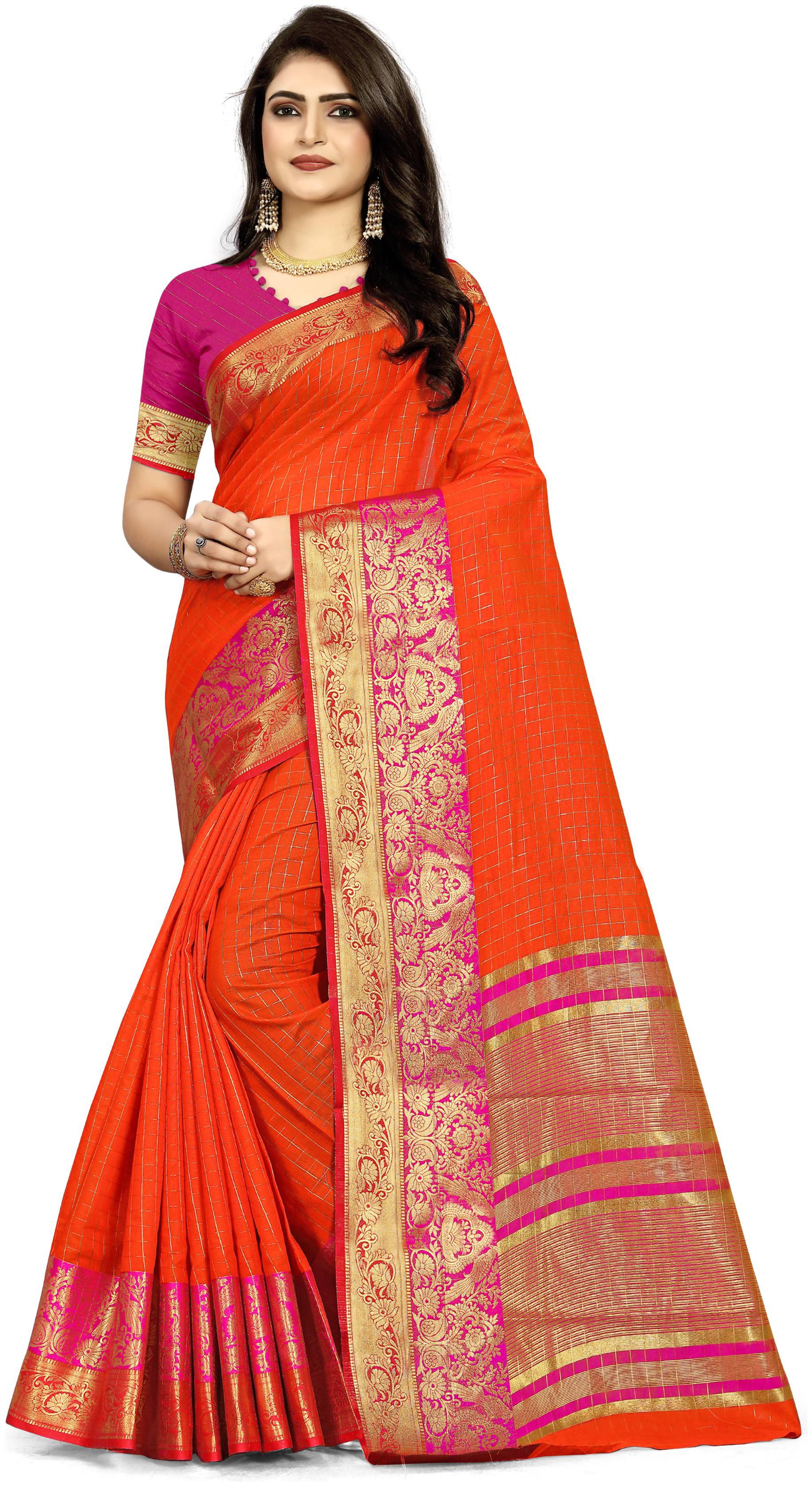 

Sangam Prints Women Cotton Sarees Orange