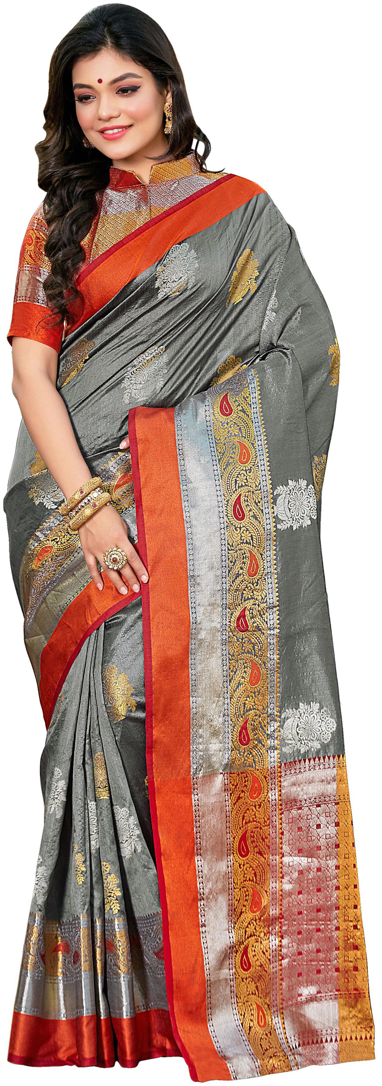 

Sangam Prints Women Silk Sarees Grey