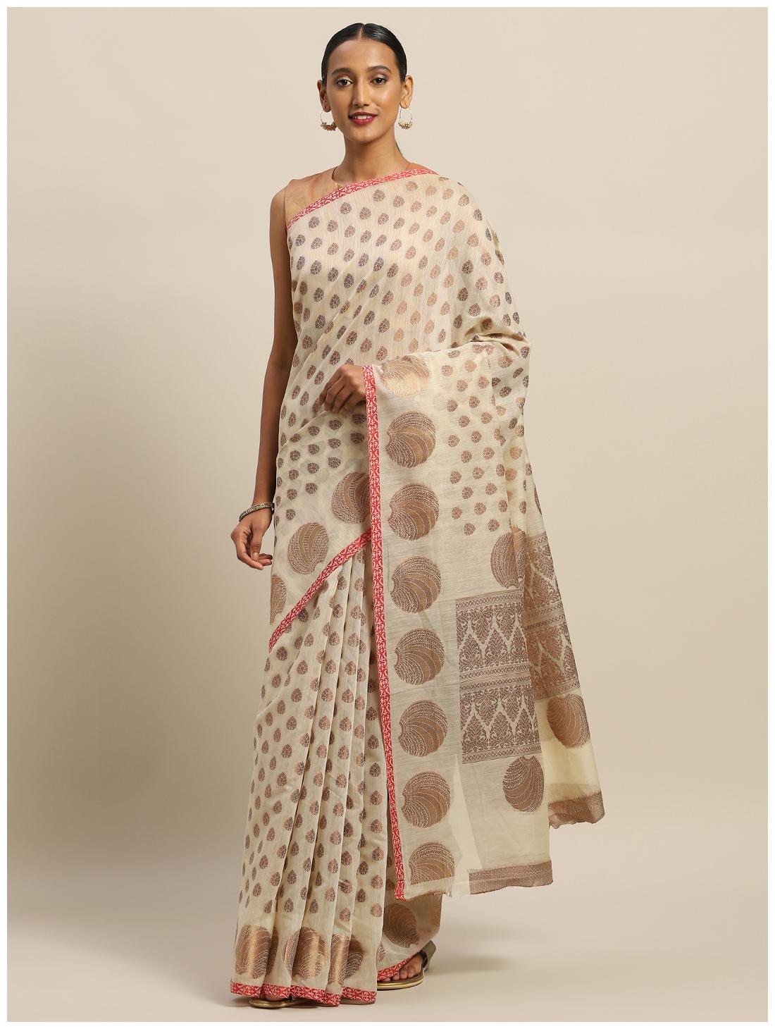 

Sangam Prints Silk Woven Beige Regular Saree For Women